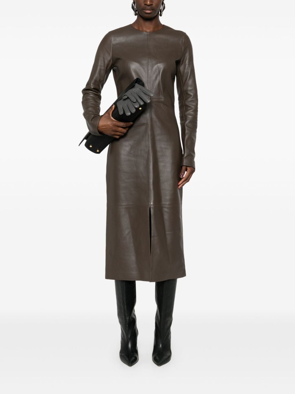 panelled leather midi dress - 2