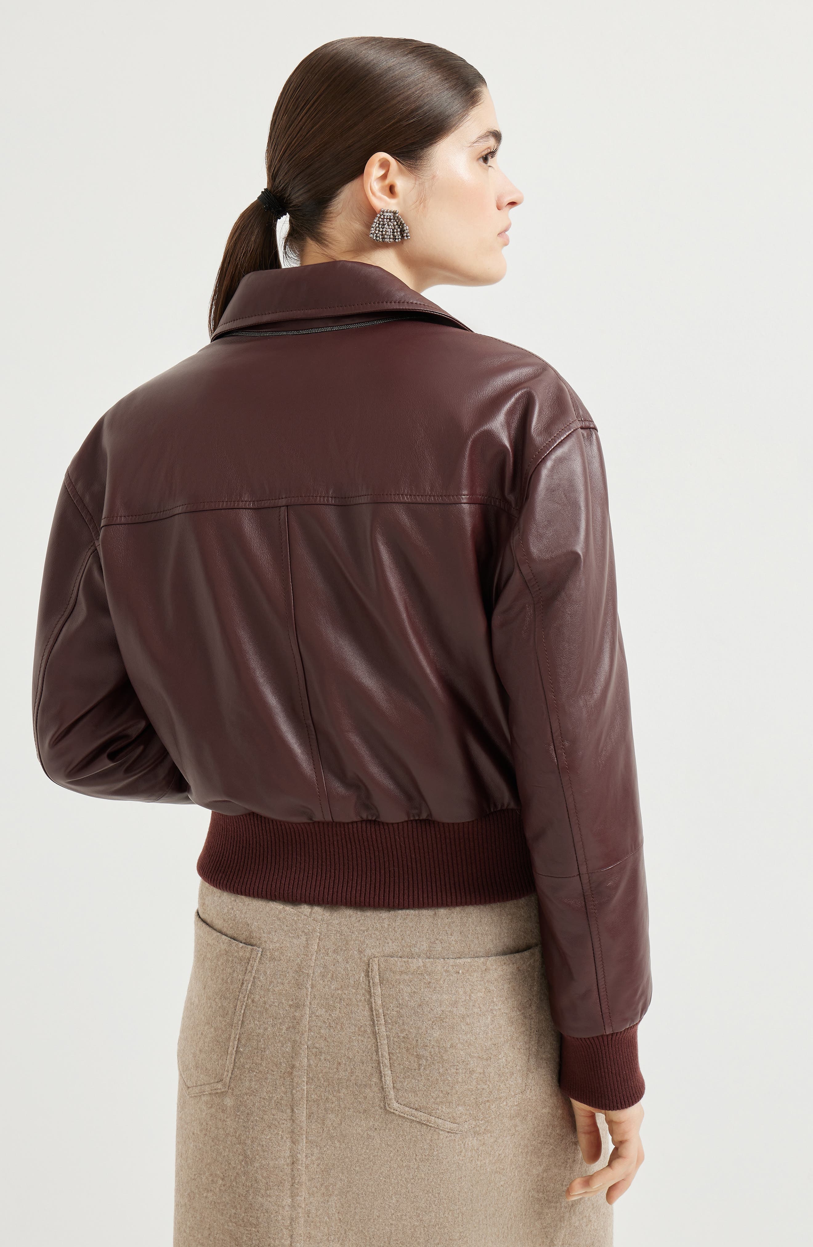 Brunello Cucinelli Soft nappa leather bomber jacket in Amaranth at Nordstrom - 3