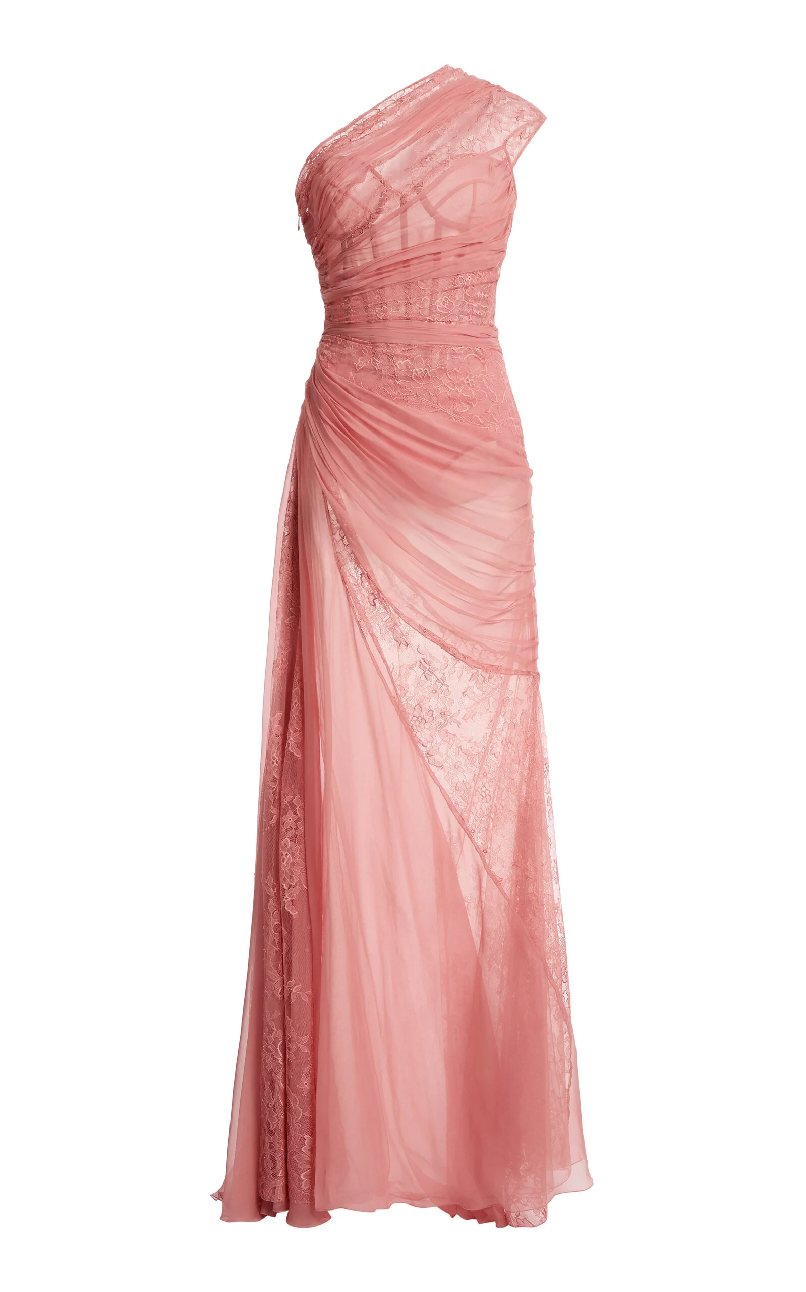 Chiffon Draped Silk Long Dress pink - 1