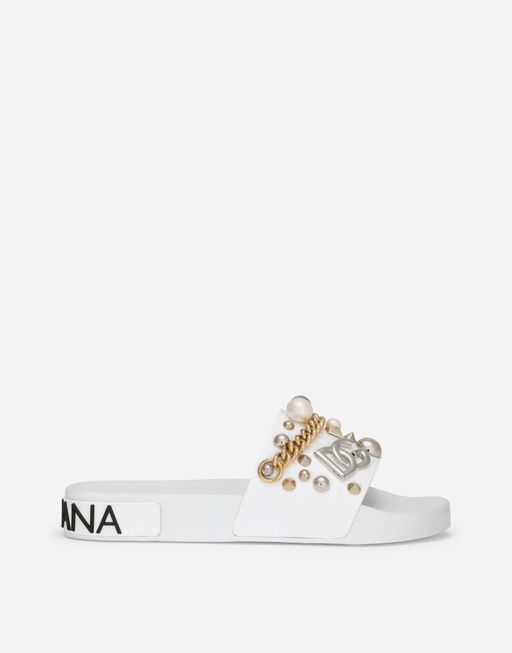 Rubber beachwear sliders with embroidery - 1