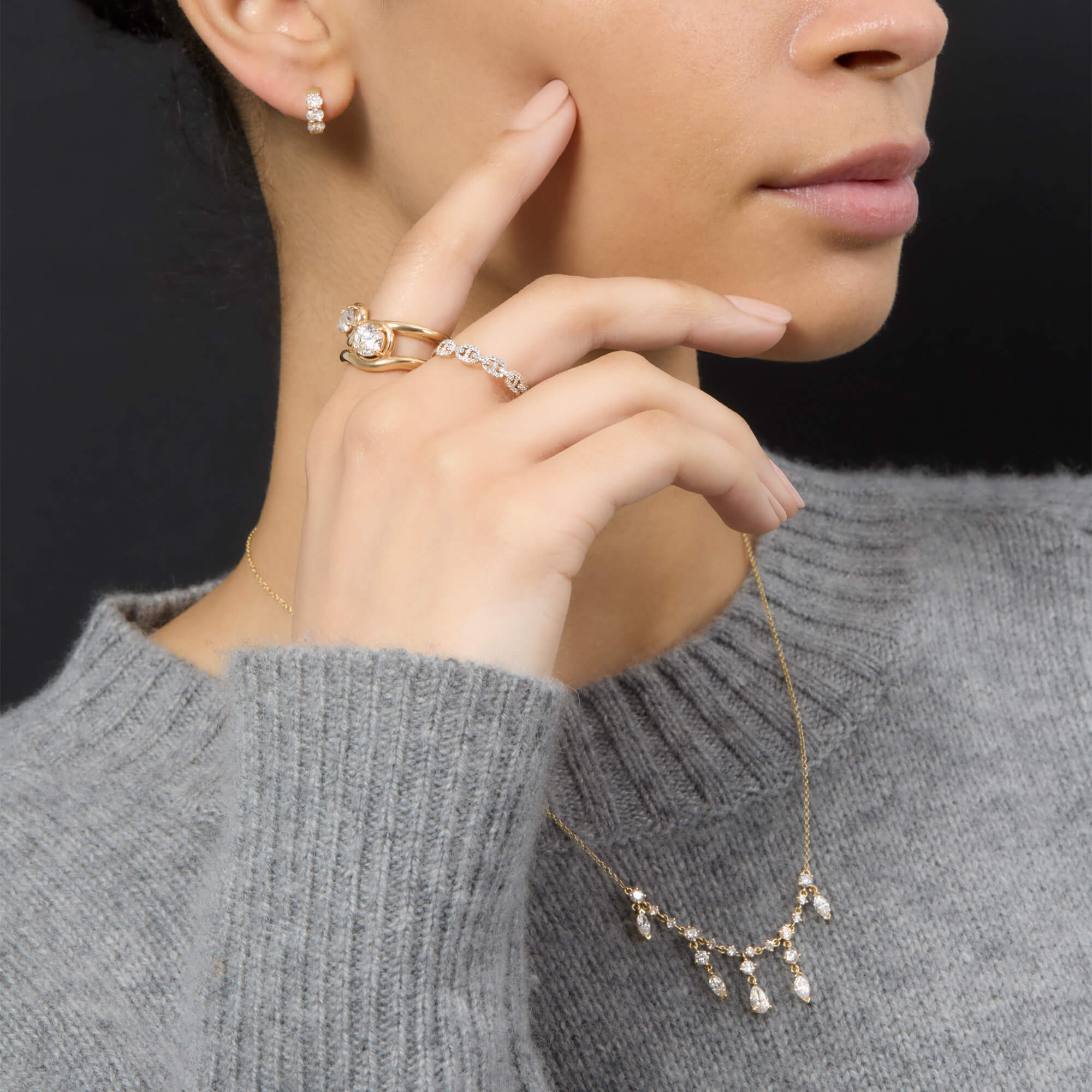 0.5CTW LAB-Created Diamond Bonbon Merge Ring - 12