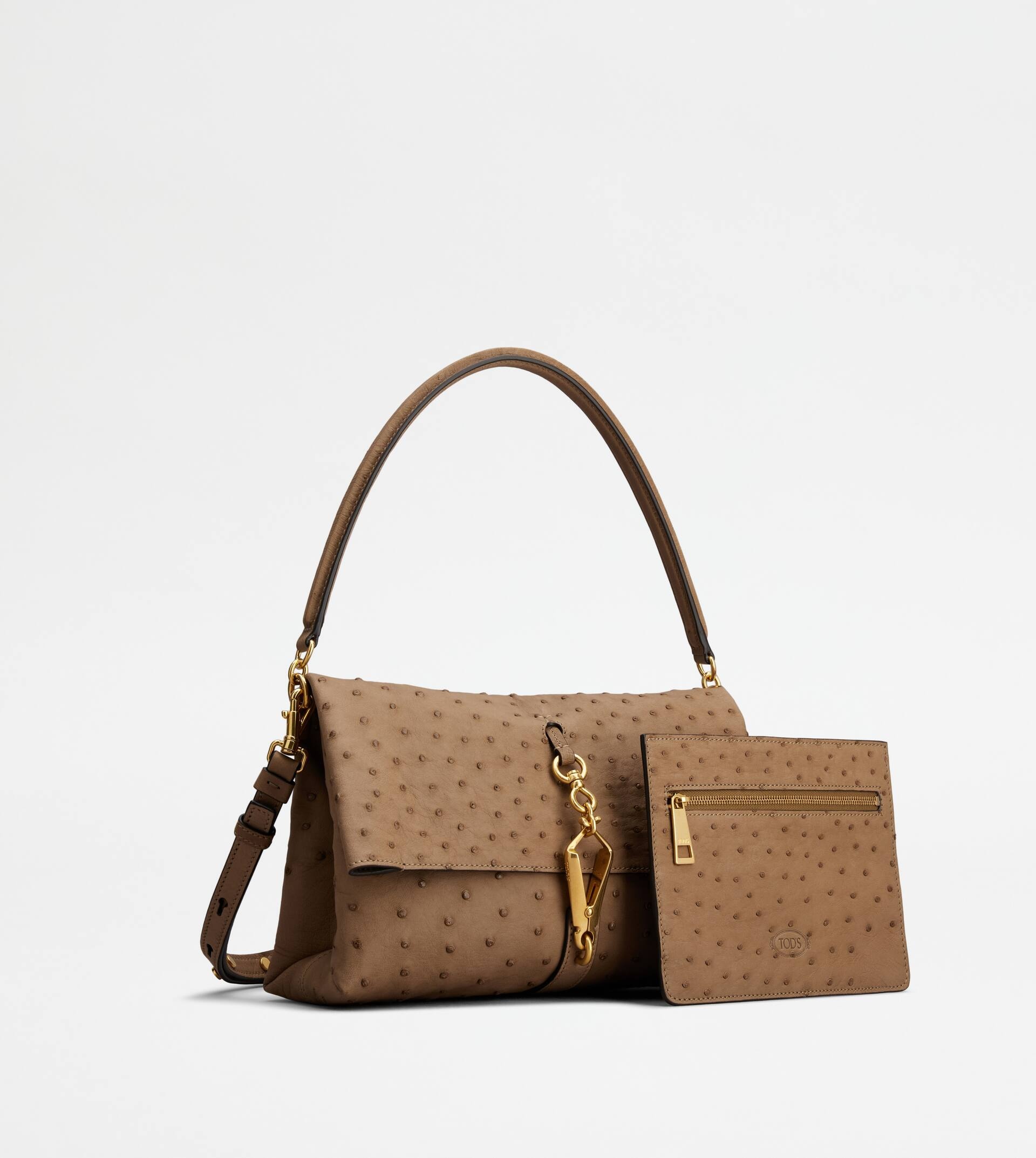 FLAP BAG IN OSTRICH MINI - BEIGE - 3