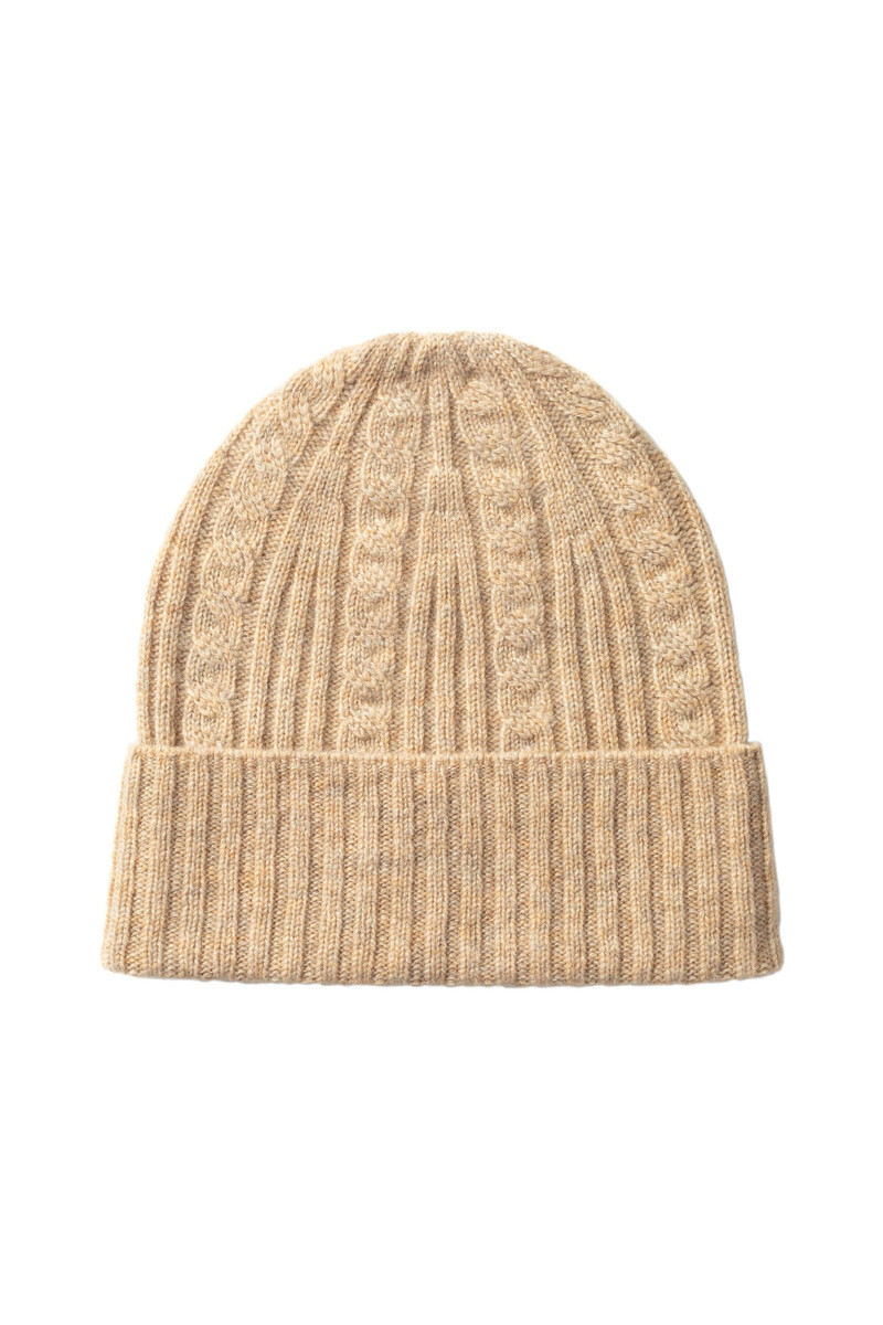 Cable & Rib Natural Cashmere Beanie 1