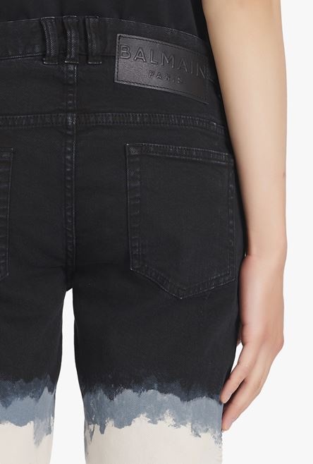 Slim cut black and white tie-dye ribbed cotton jeans - 8