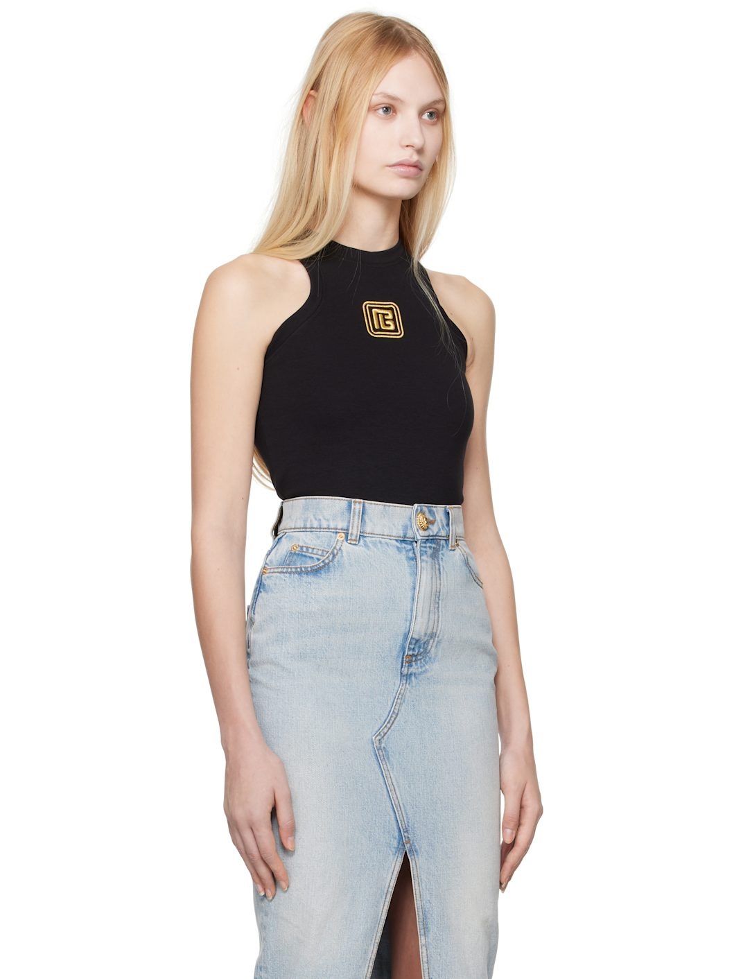 Black Retro 'PB' Embroidery Tank Top - 2