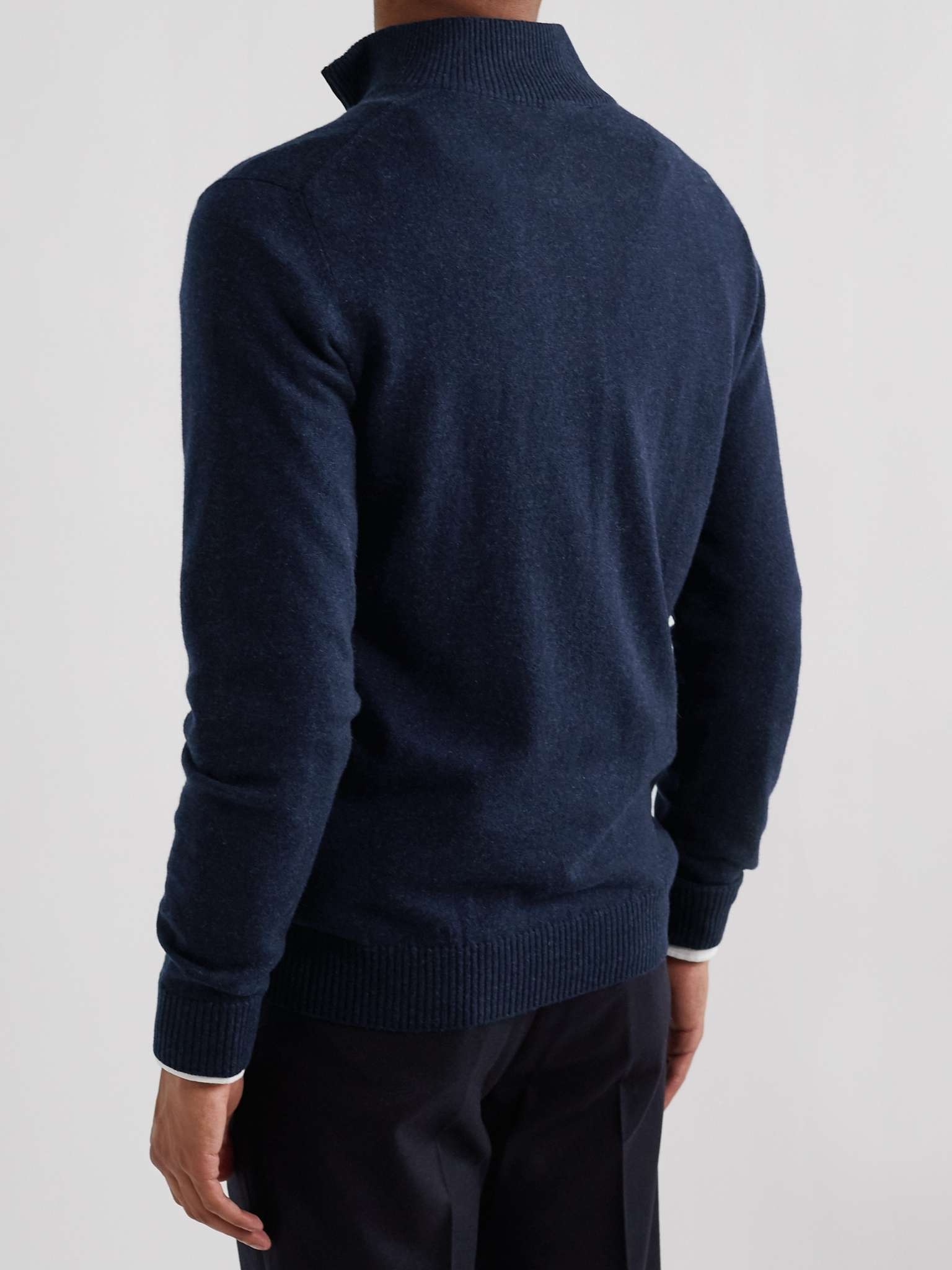 Suede-Trimmed Cashmere Half-Zip Sweater - 4