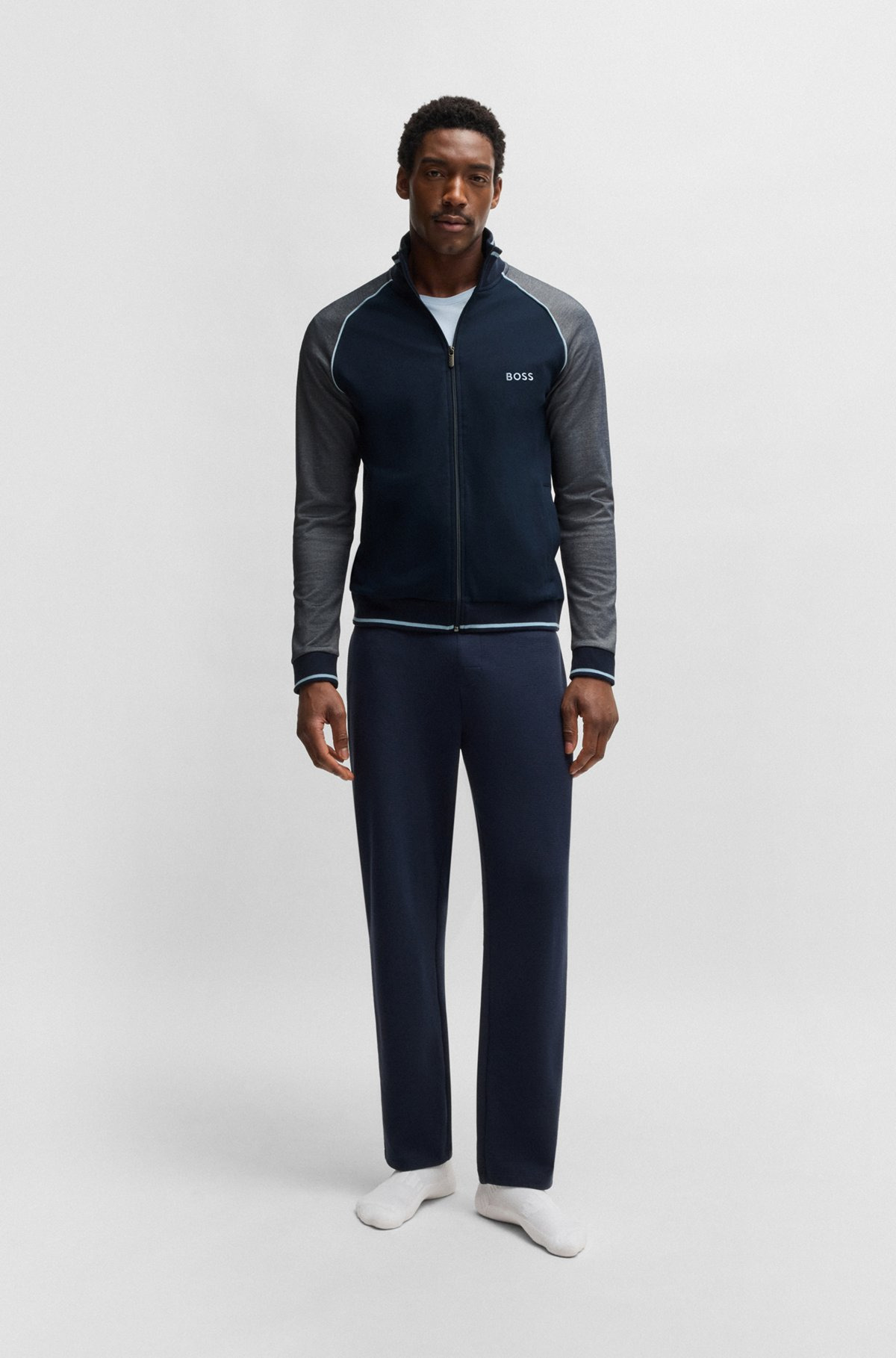 COTTON ZIP-UP JACKET WITH CONTRAST PIPING - 3