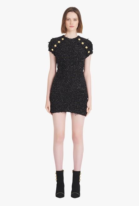 Short black tweed dress with gold-tone buttons - 4