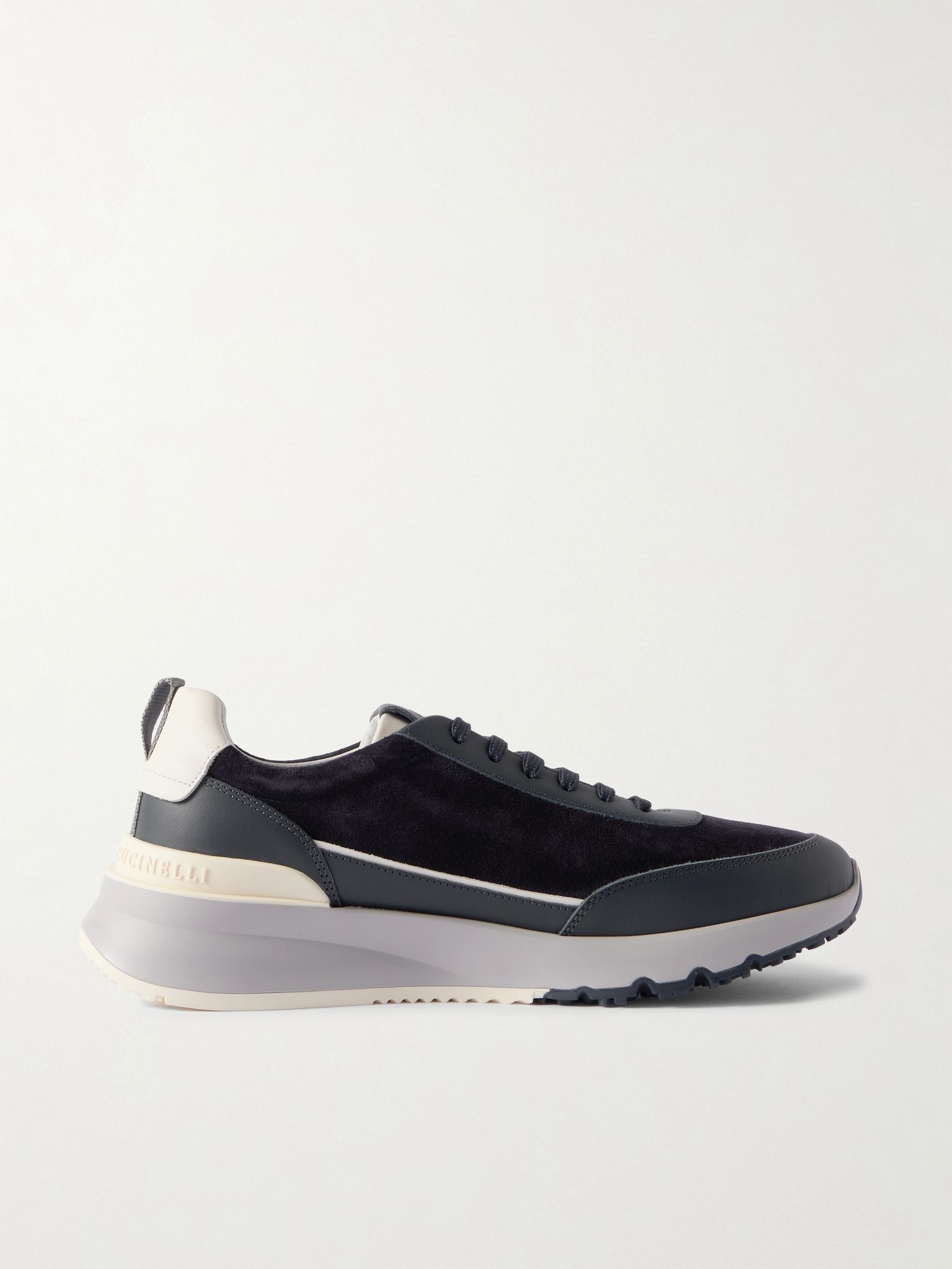 Leather-Trimmed Suede Sneakers Navy - 1
