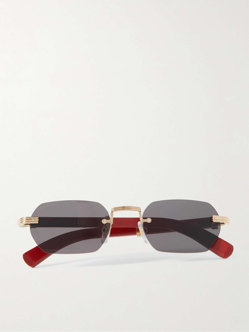 Rectangular-Frame Gold-Tone and Wood Sunglasses 1