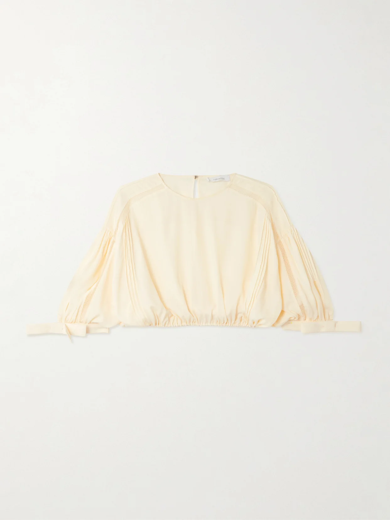 Cropped Bow-detailed Lace-trimmed Pleated Crepe Top - 1
