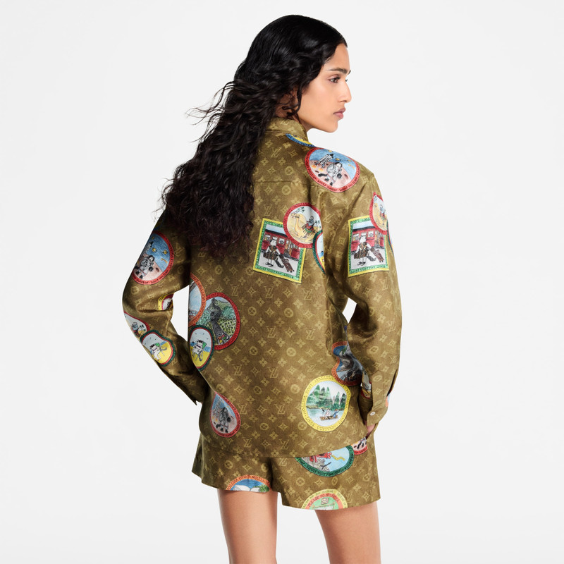 Monogram Cat Stamp Silk Shirt 7