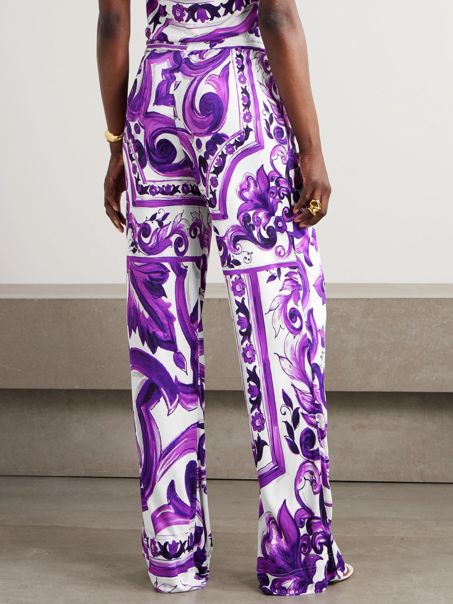 Printed jersey wide-leg pants Purple - 3