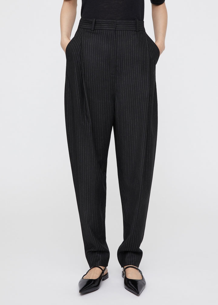 Tapered viscose wool trousers black pinstripe - 3