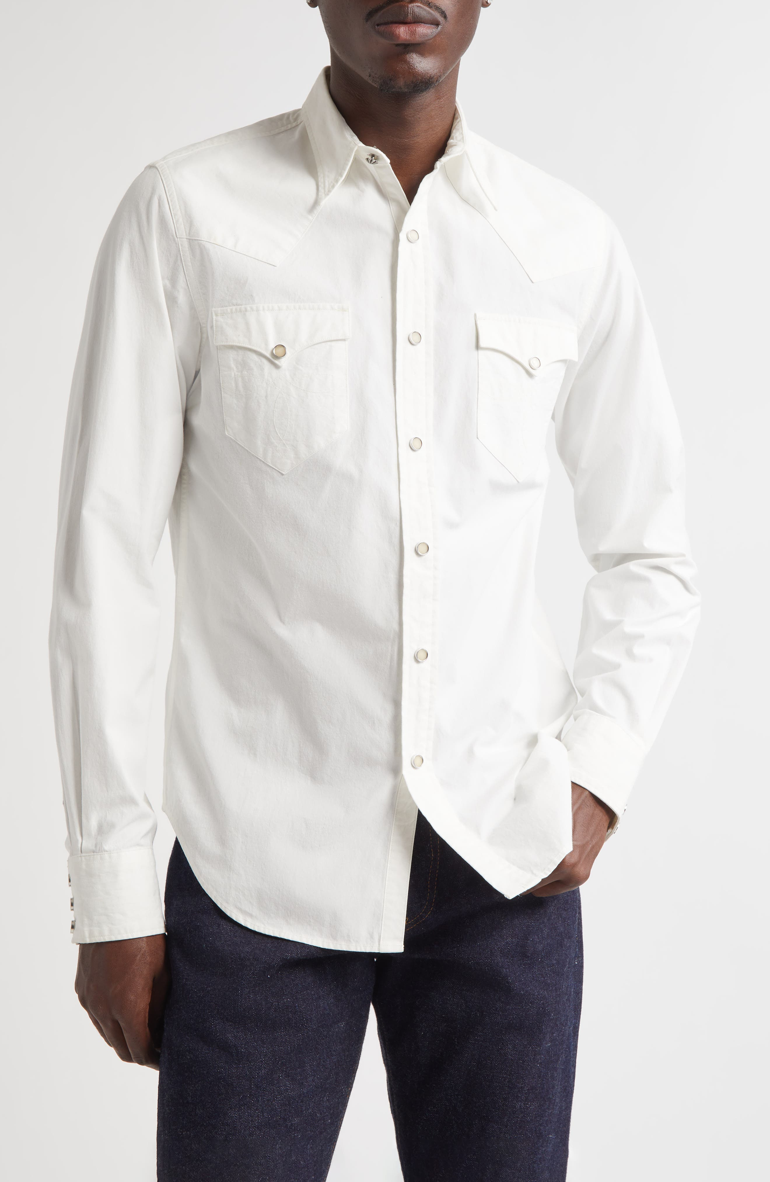 Slim Fit Poplin Snap-Up Western Shirt - 1