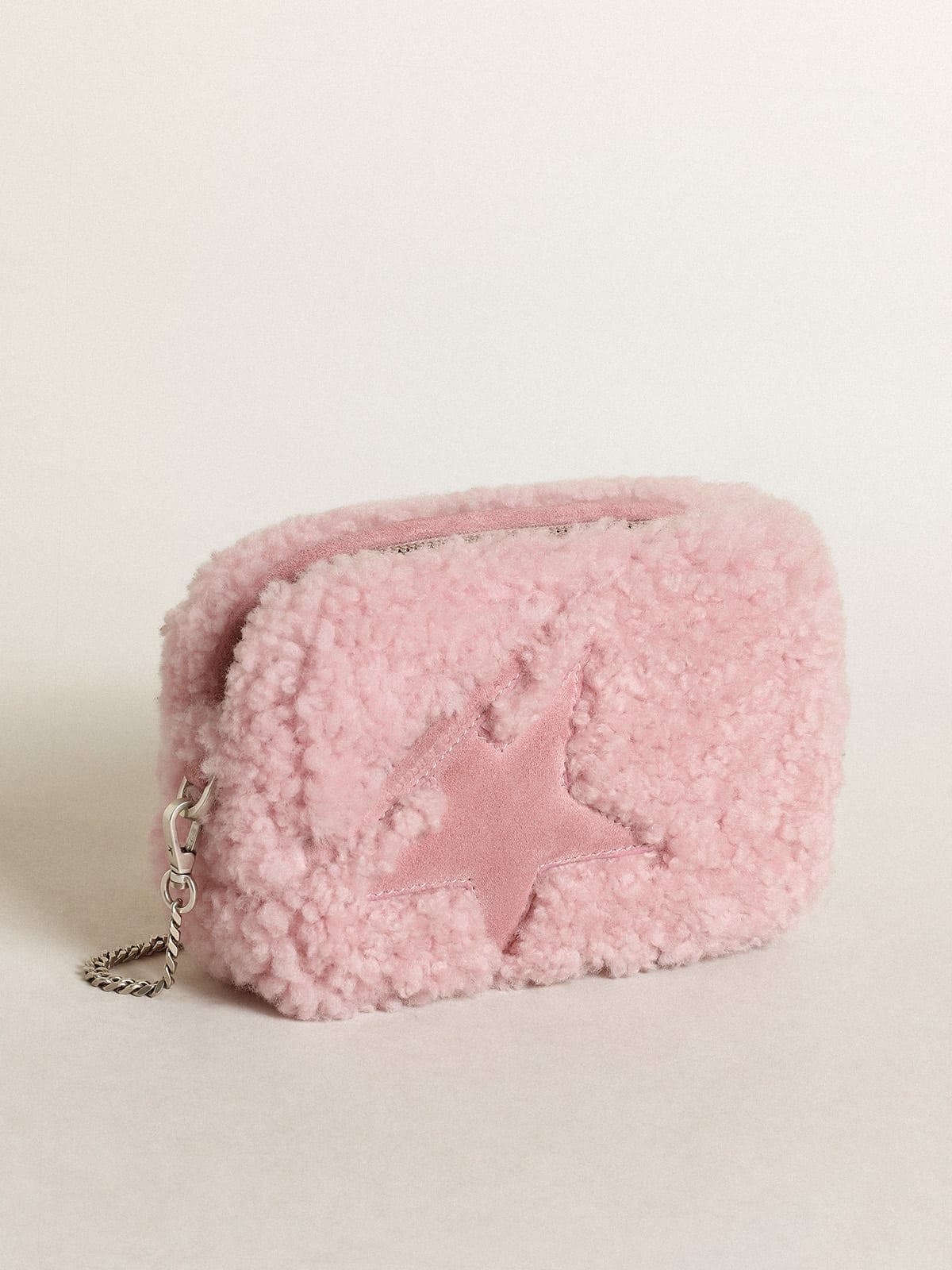 Mini Star Bag in pink shearling with suede star - 5