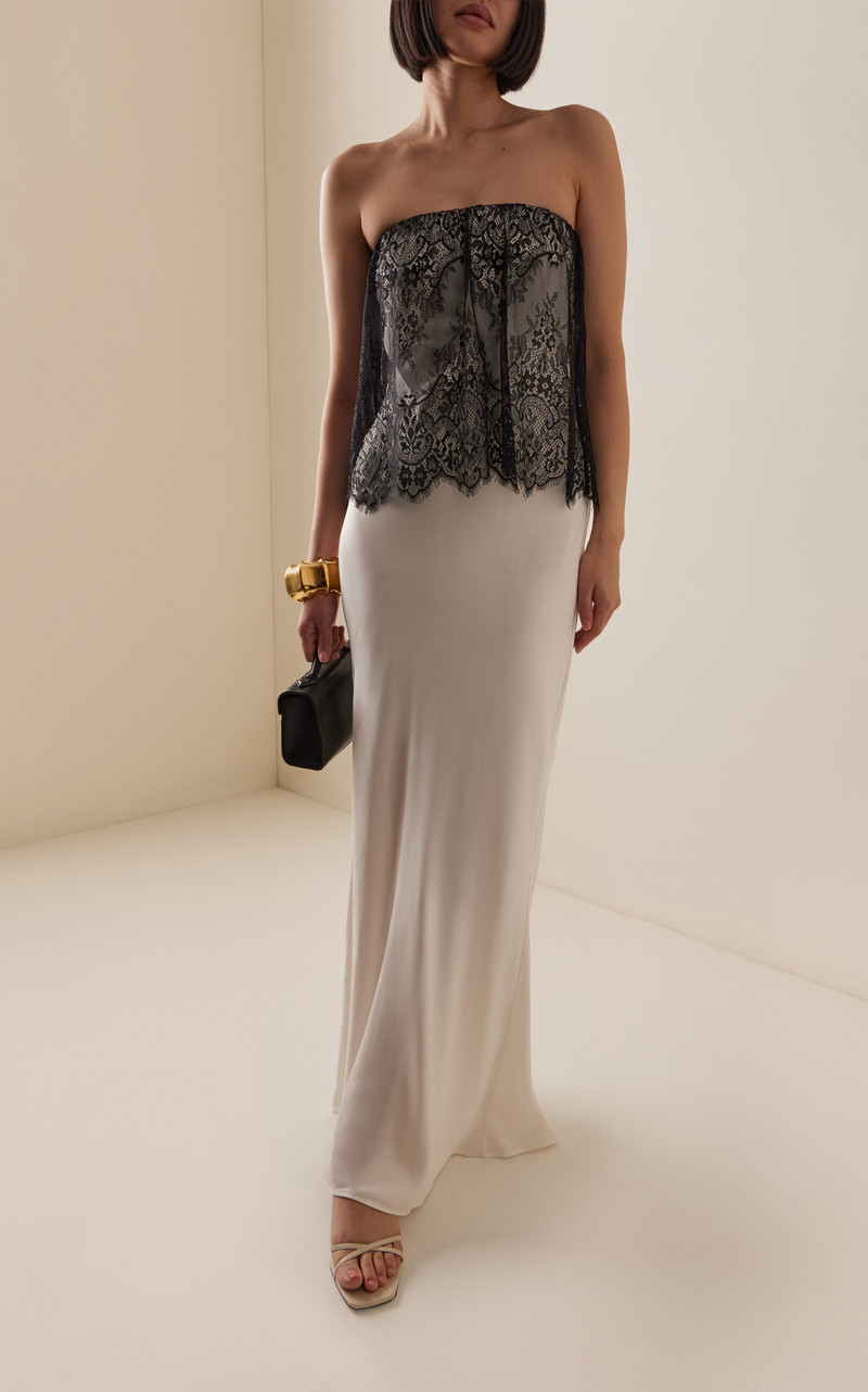 THIRD FORM Exclusive Visions Strapless Lace Satin Maxi Dress ivory outlook