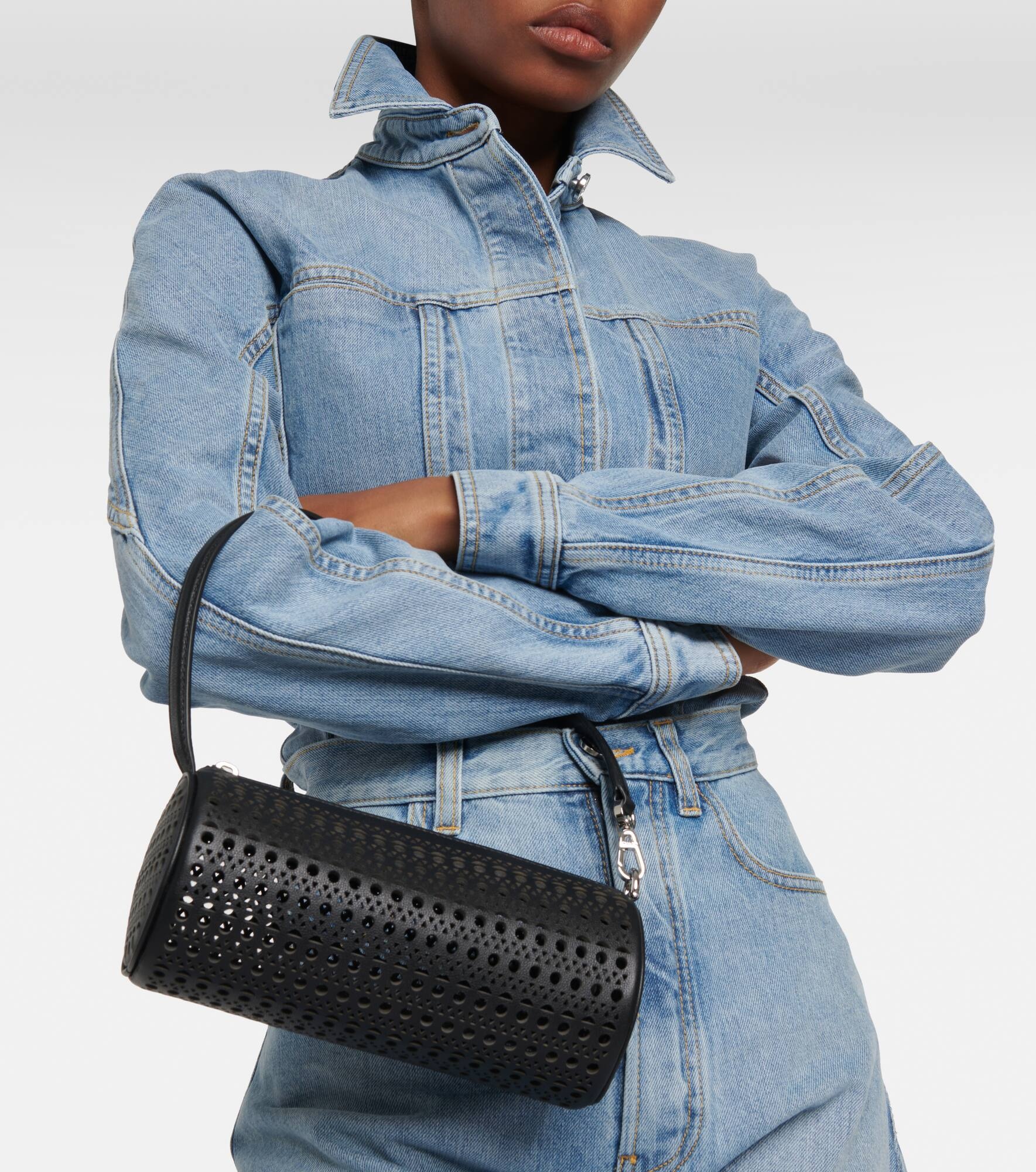 Tube perforated leather shoulder bag - 2