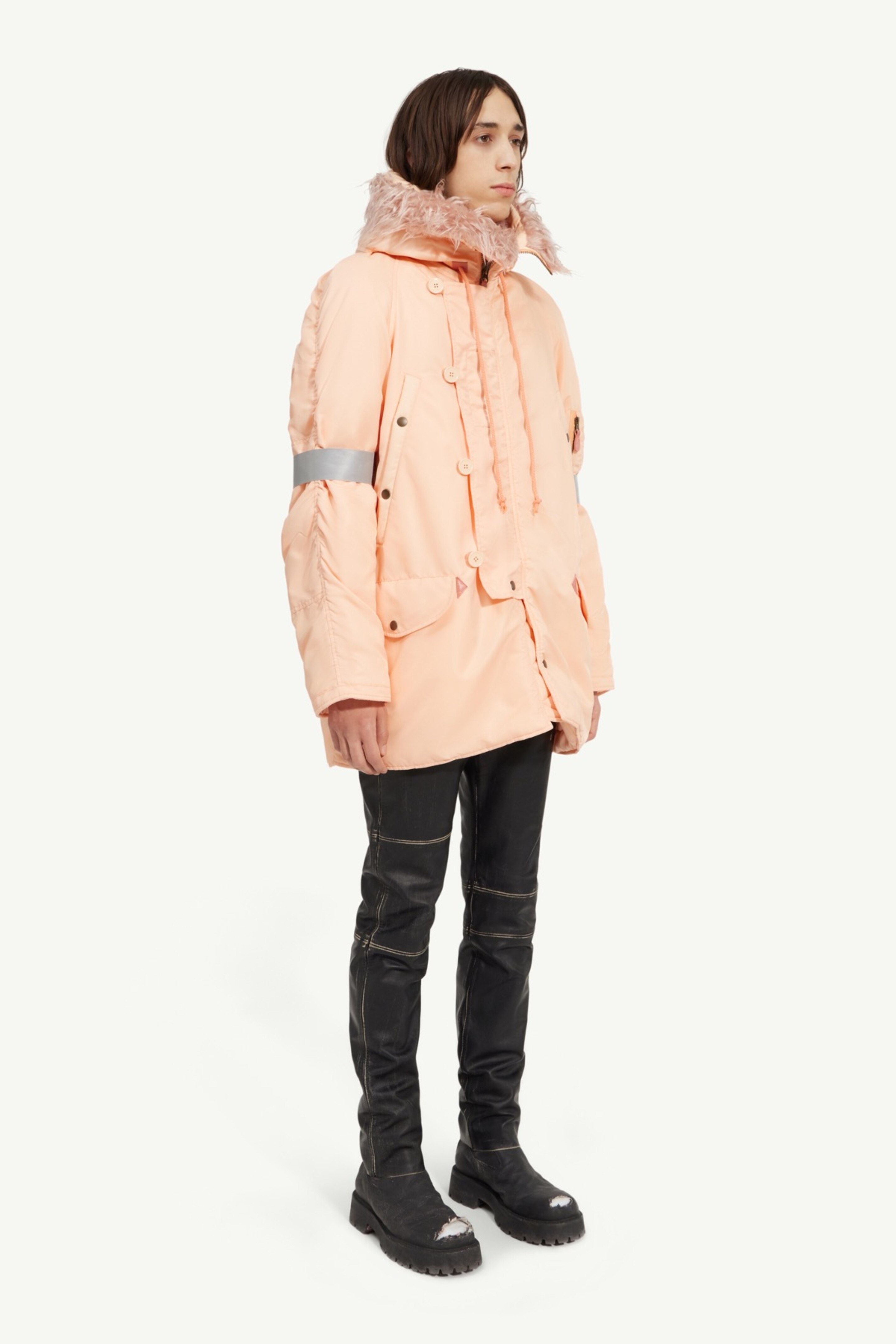 Faux fur collar long-line jacket - 3