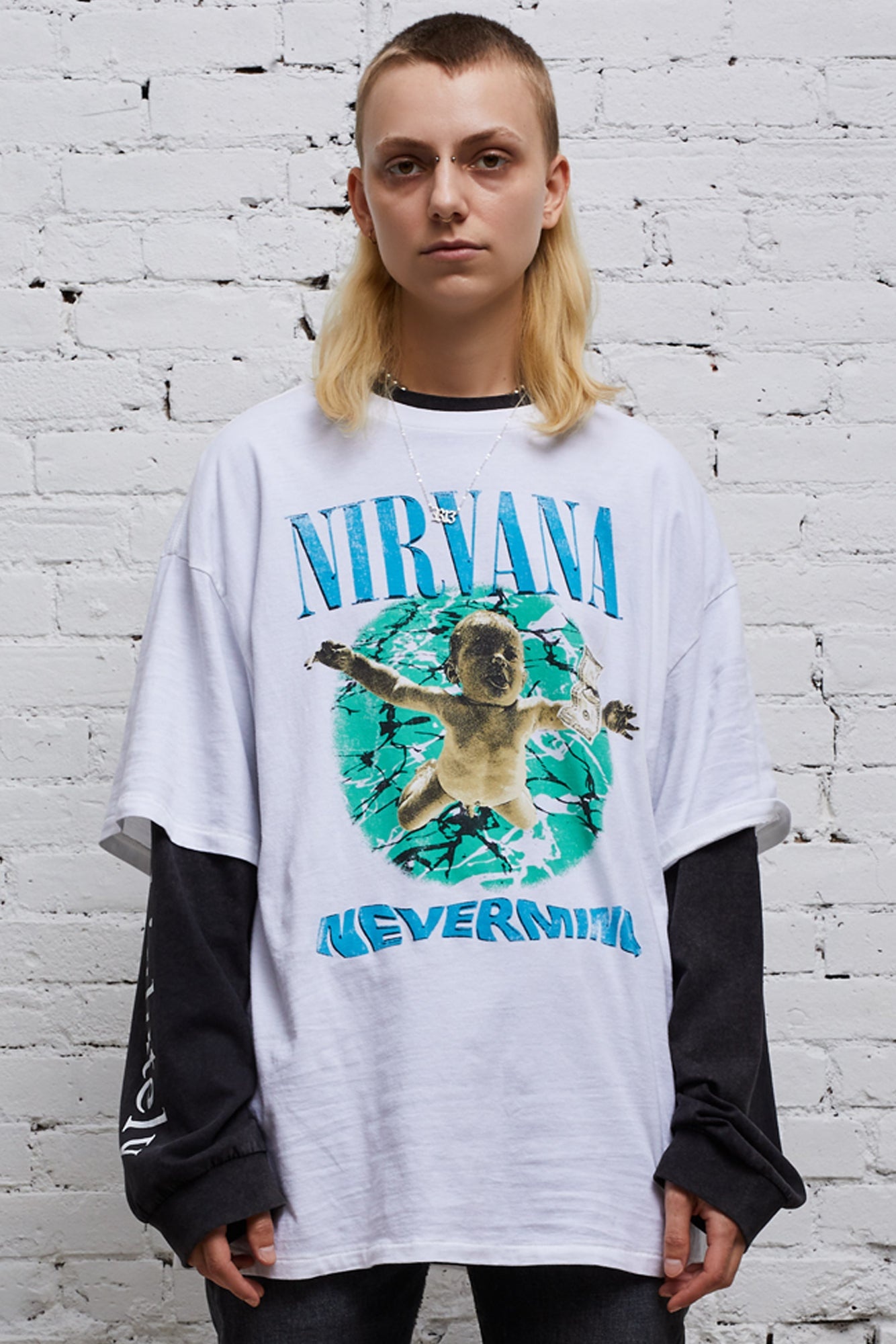 NIRVANA NEVERMIND ALBUM COVER OVERSIZED T SHIRT - ECRU | R13 - 2