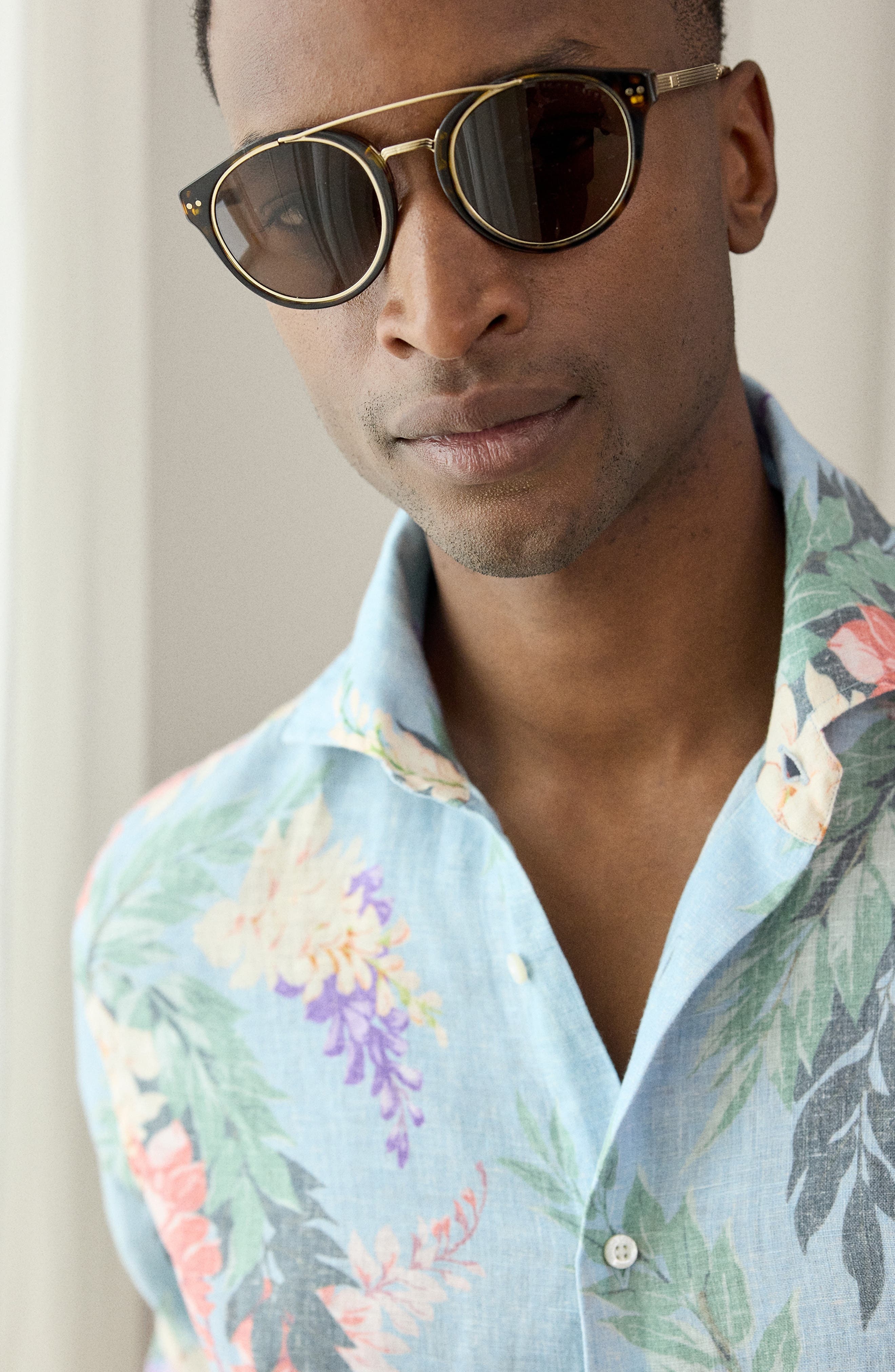 Ralph Lauren Purple Label Palma Floral Linen Button-Up Shirt in Blue Multi at Nordstrom - 4