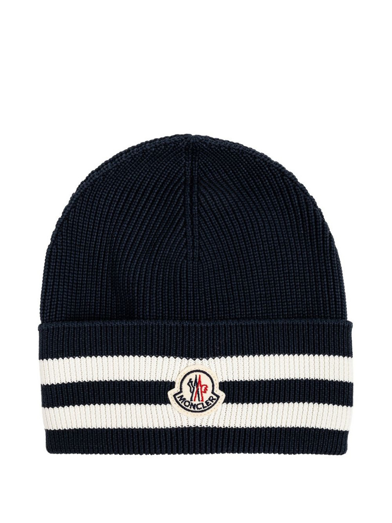 striped logo-patch beanie hat 1