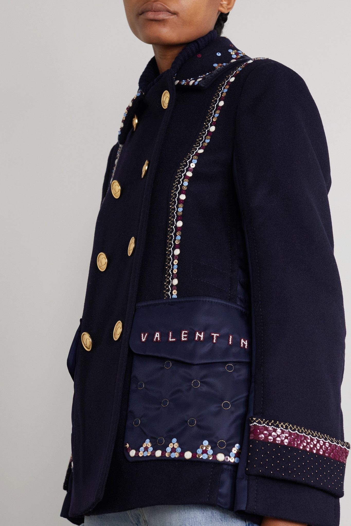 Embellished double-breasted wool and cashmere-blend and shell jacket - 6