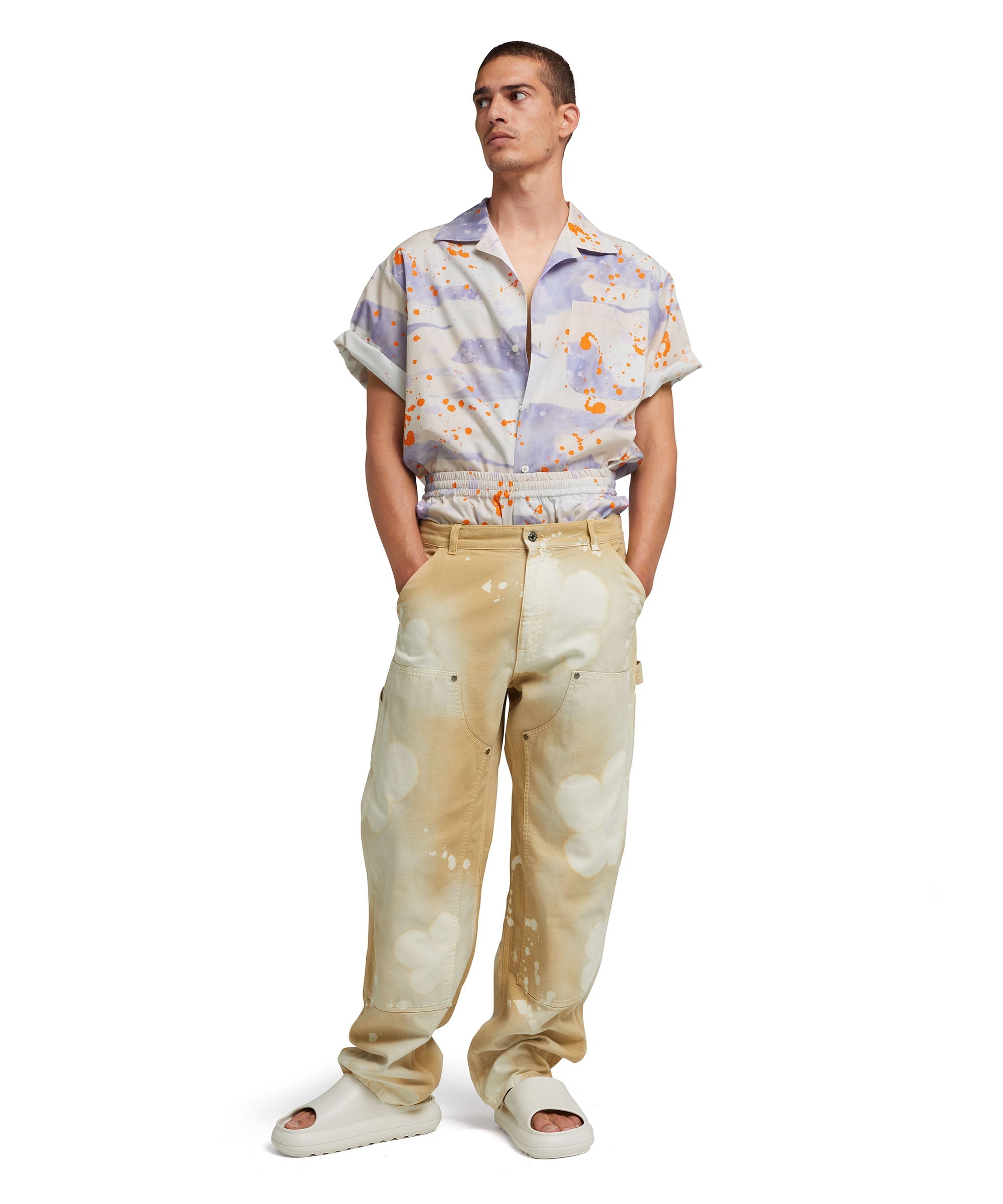 Poplin bowling shirt with "dripping camo" print - 5