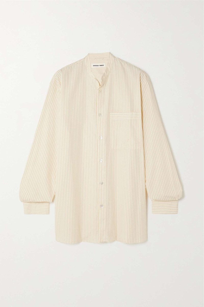 + TEKLA pinstriped 유기 면 보틀 셔츠 - 1