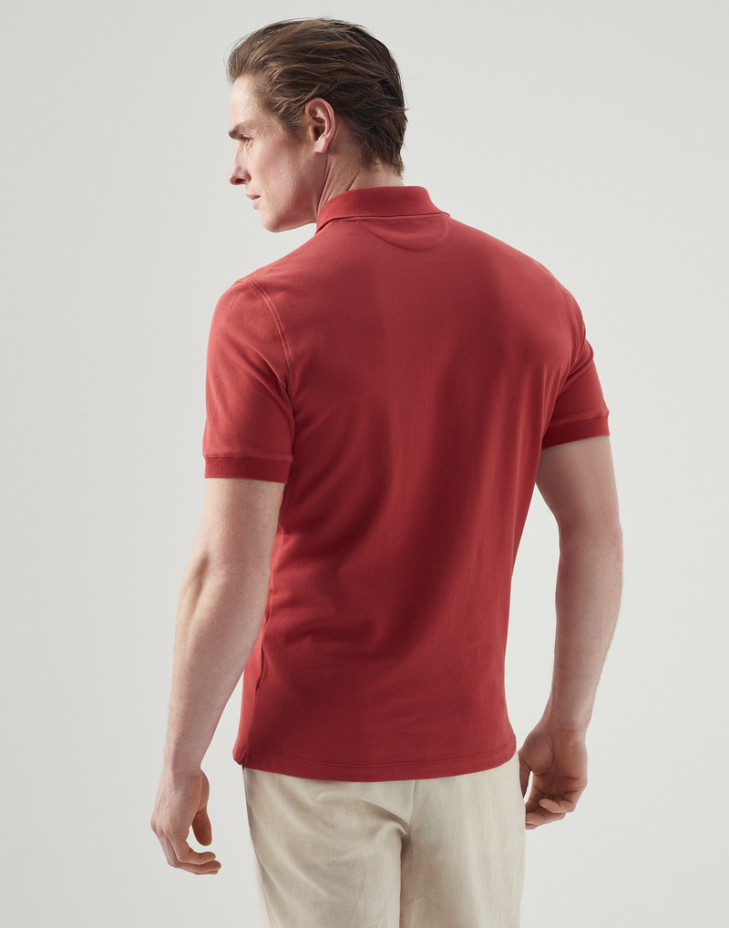 Brunello Cucinelli Cotton piqué slim fit polo shirt with knit collar and logo outlook