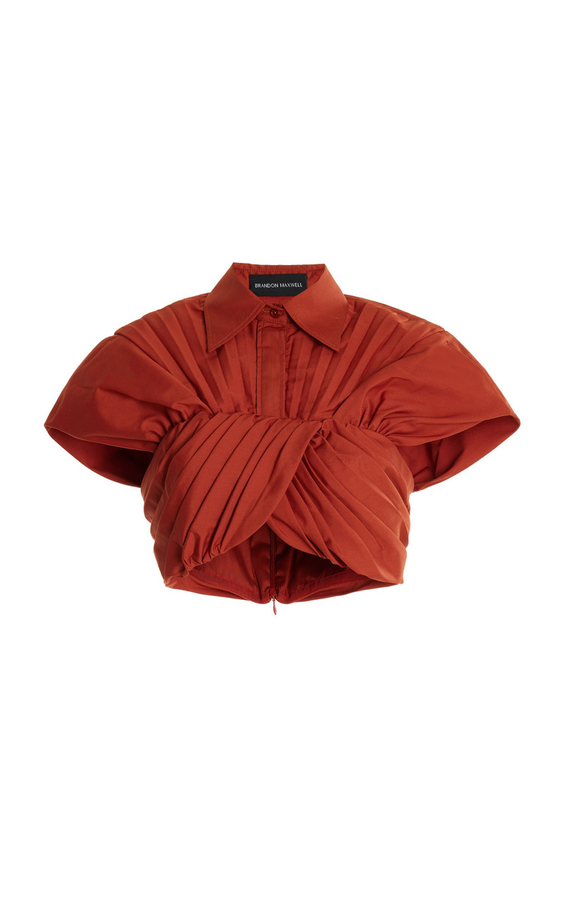 Exclusive Draped Cotton Cropped Top brown 1