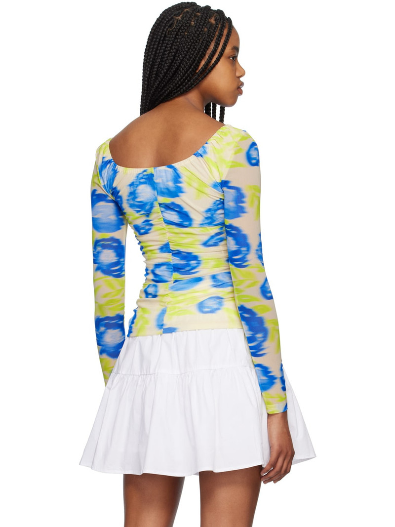 Green & Blue Printed Long Sleeve Blouse 3