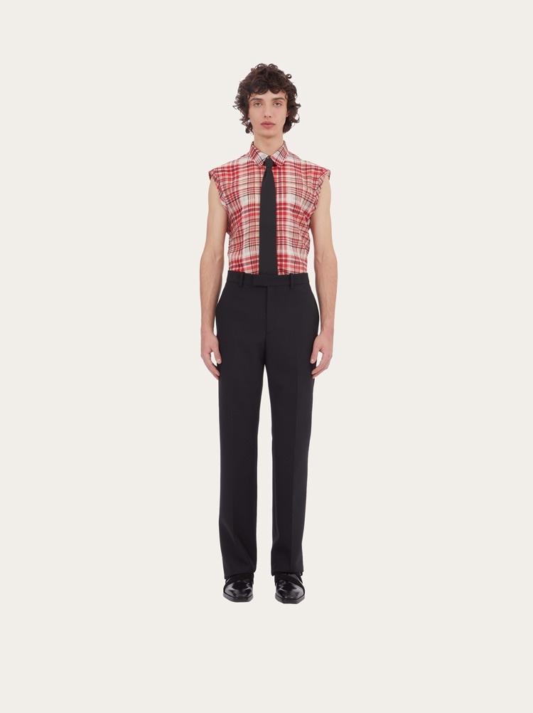 CHECK PRINT SLEEVELESS SHIRT - 5