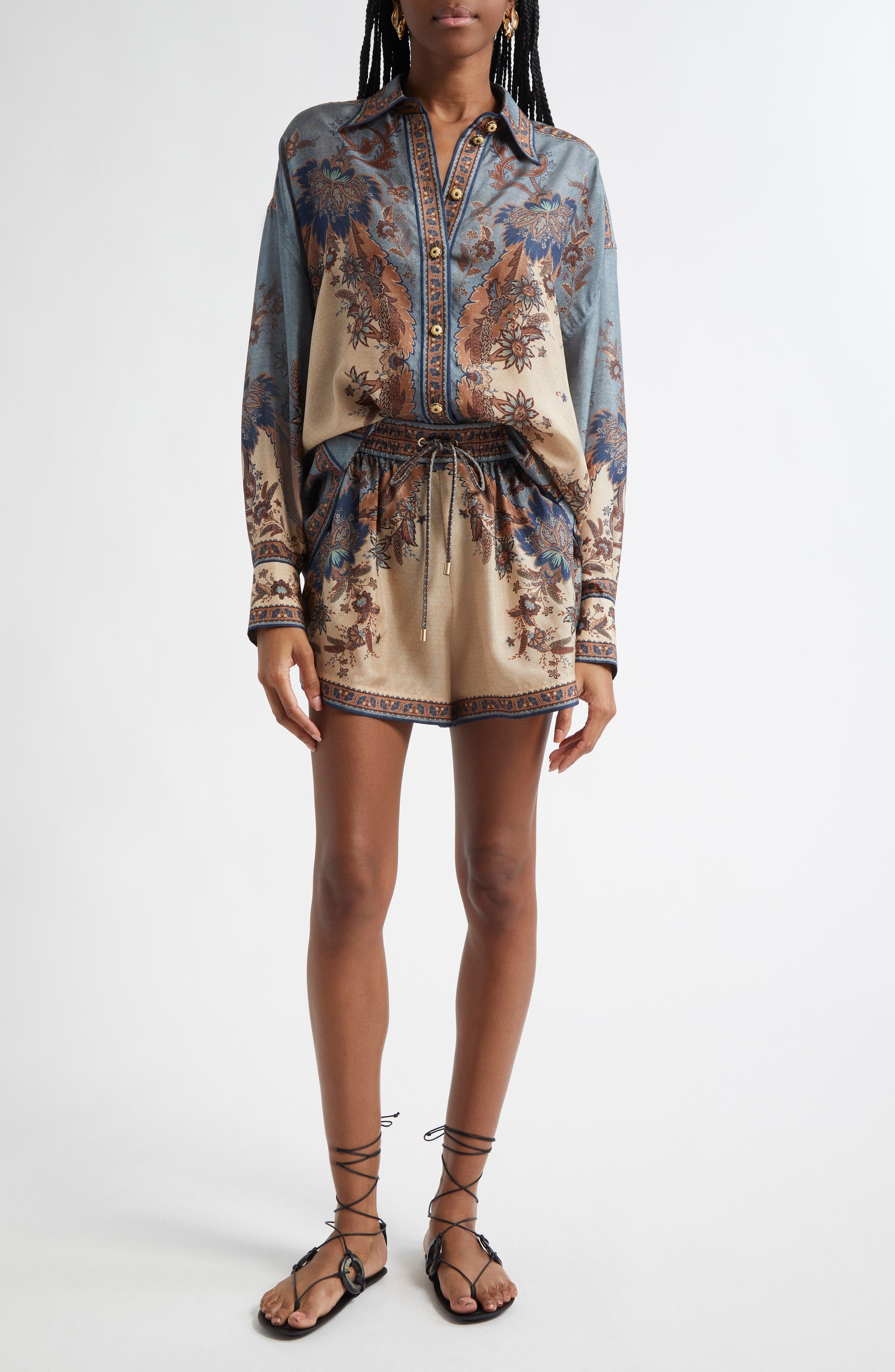 Zimmermann Ascension Silk Habutai Button-Up Shirt in Blue/Cream Indienne Floral at Nordstrom - 2