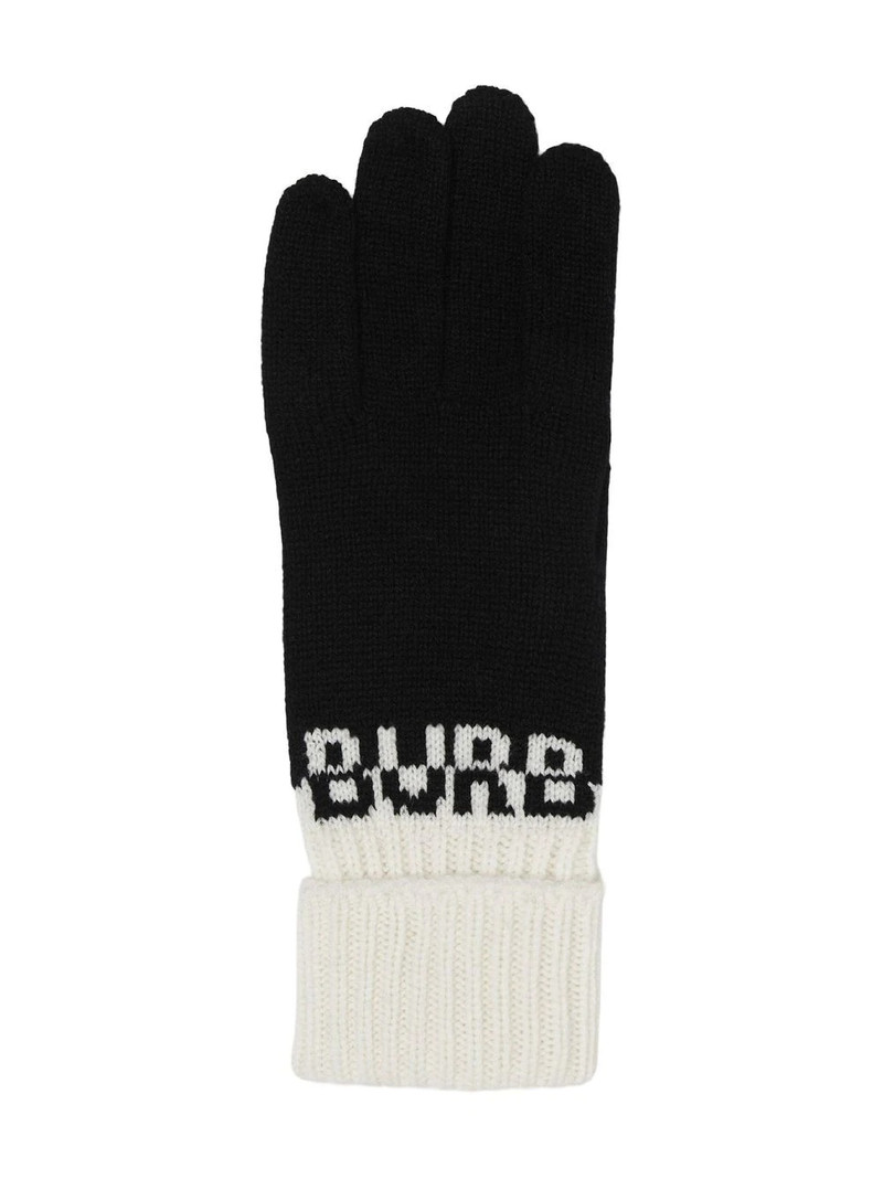 Burberry Logo Intarsia Two-tone Cashmere Gloves outlook