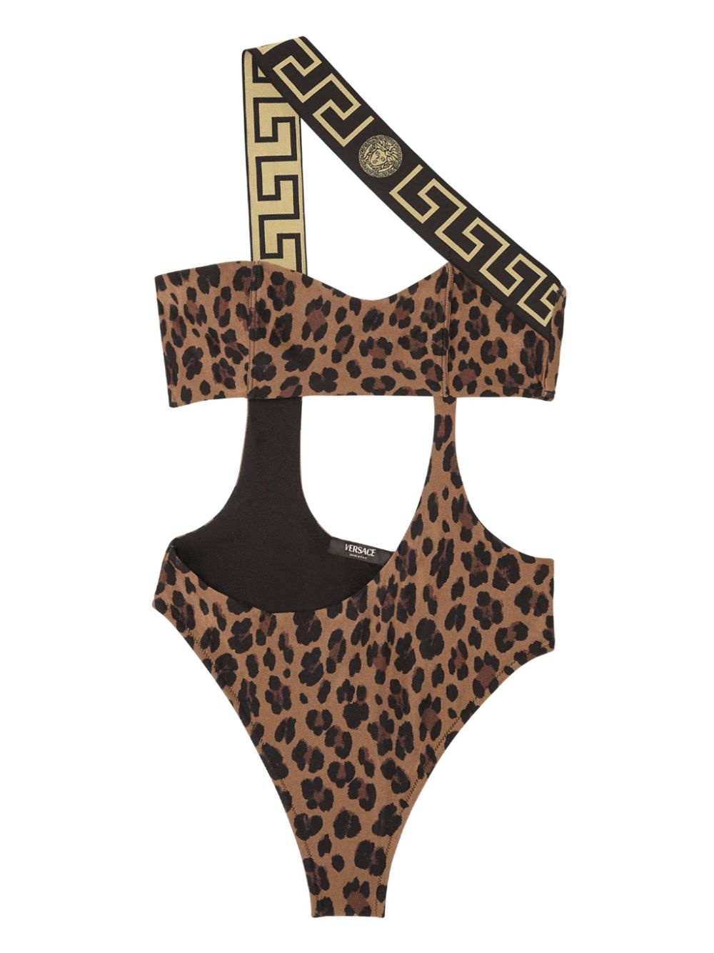 Greca-trim leopard print swimsuit - 1