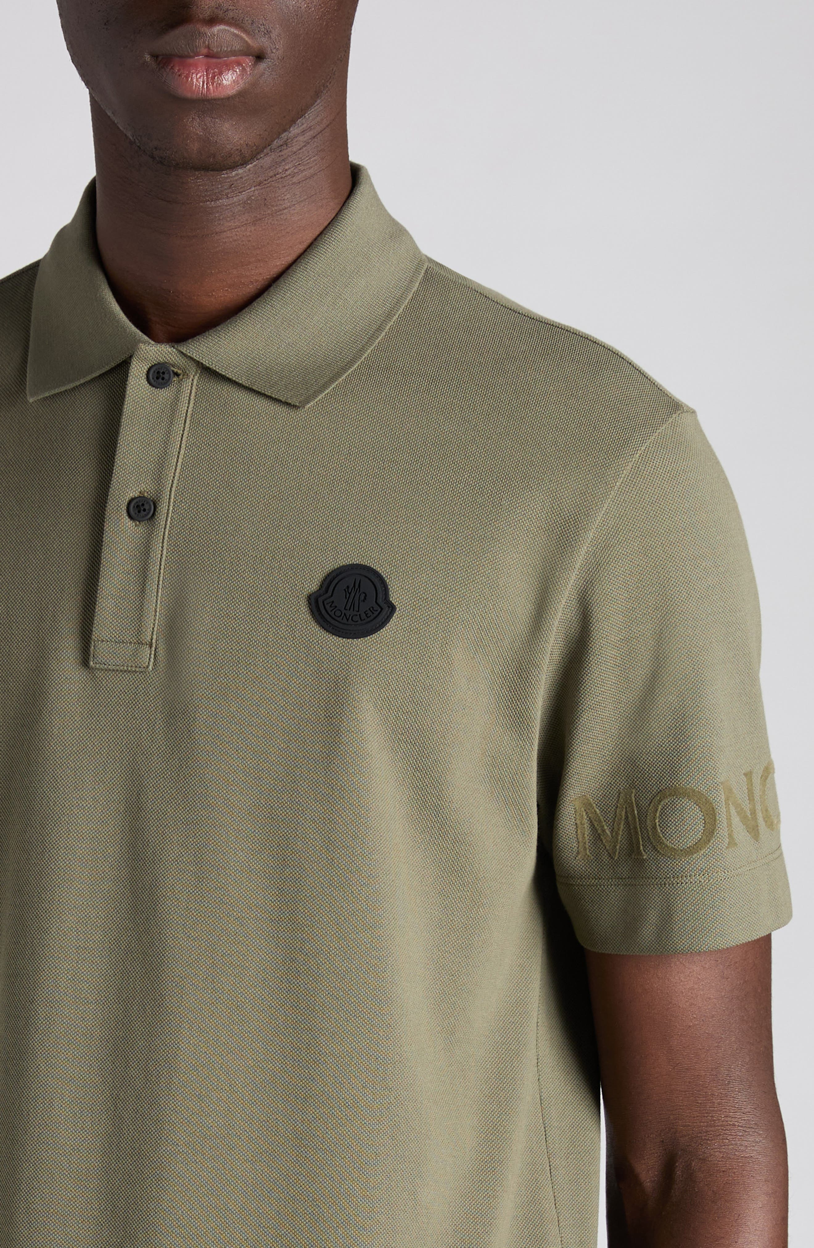 Moncler Logo Patch Cotton Polo in Dusty Olive at Nordstrom - 4