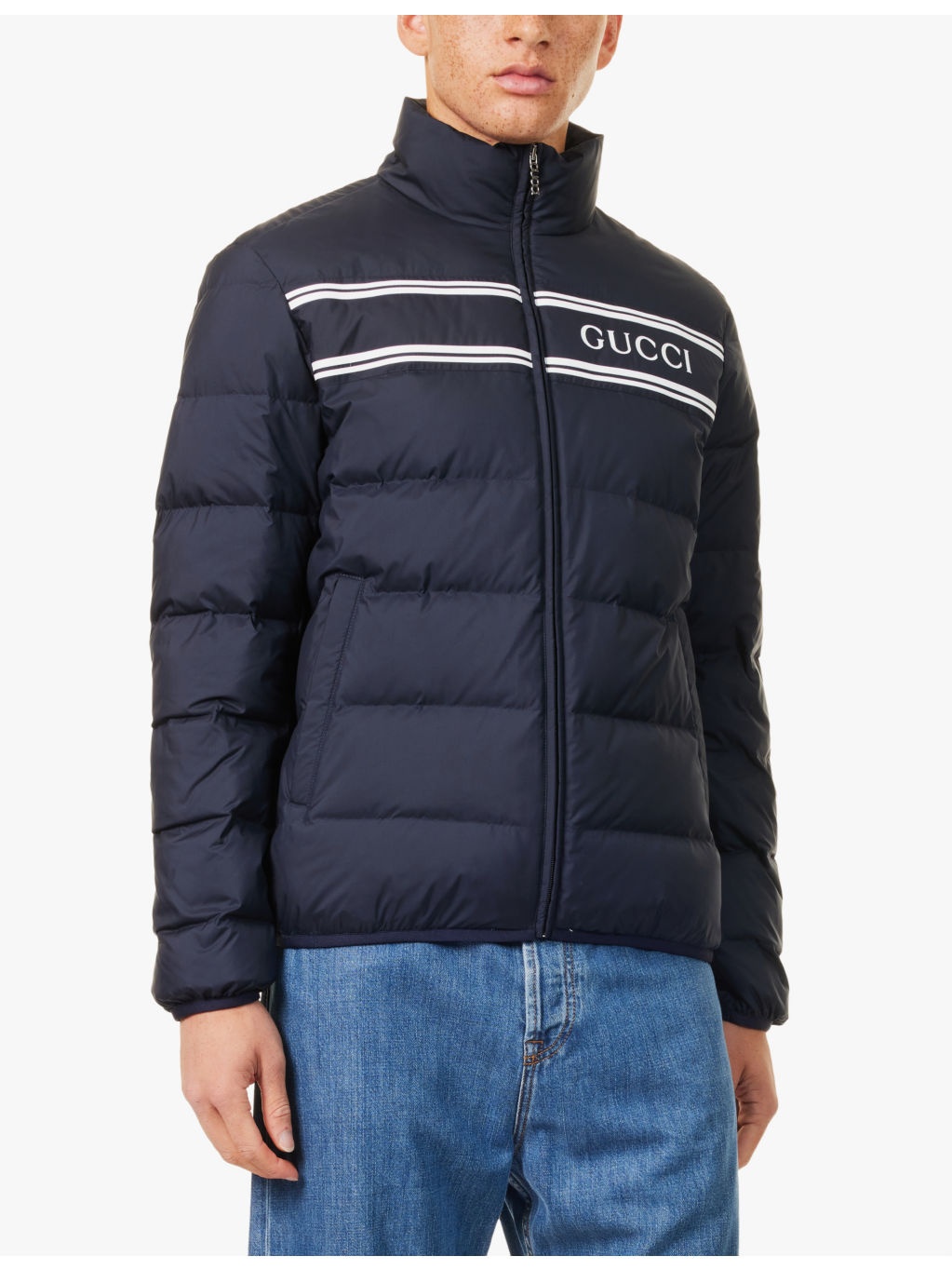Brand stripe-print lightweight shell-down jacket - 3