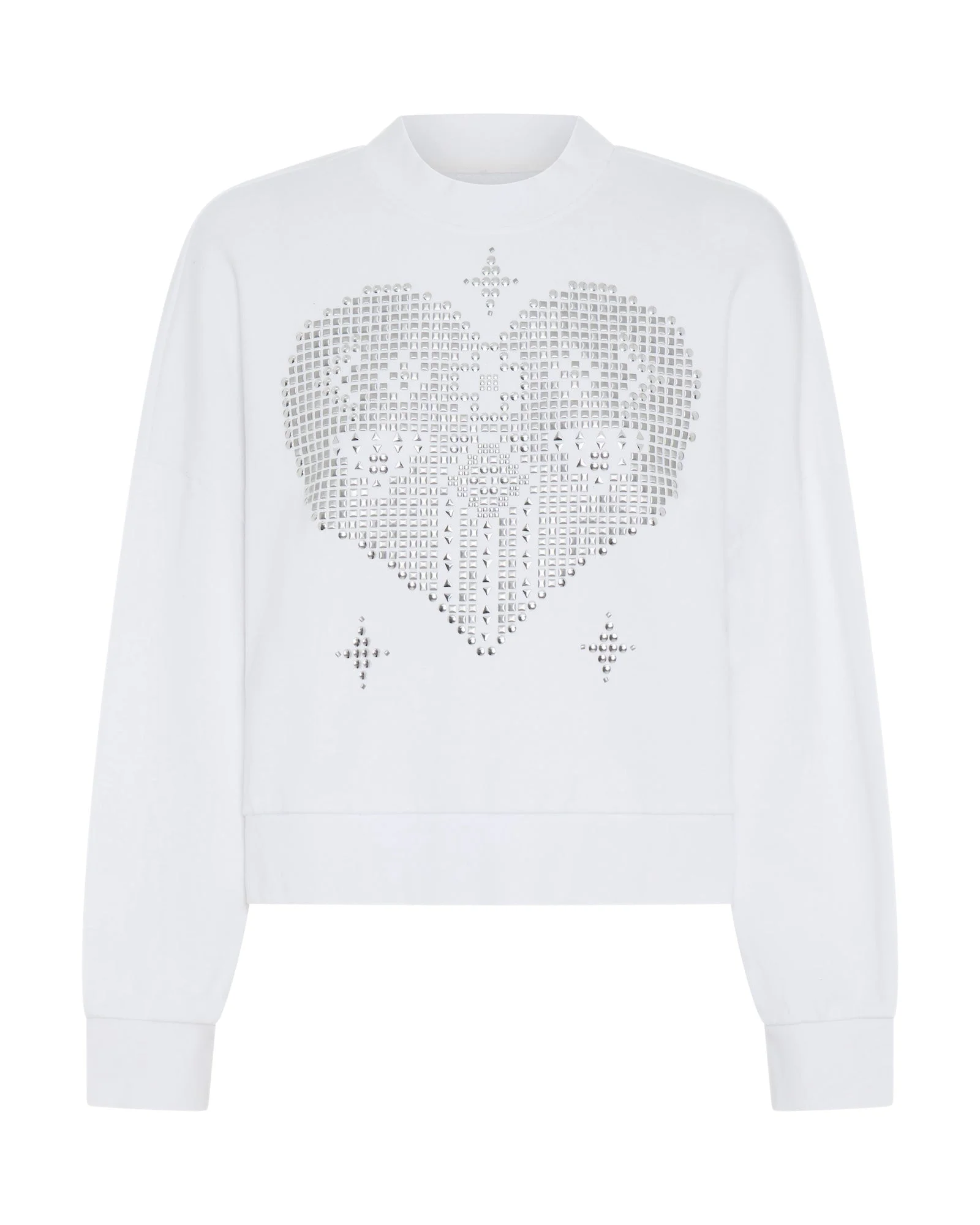 Studded Heart Cropped Sweater - White - 1