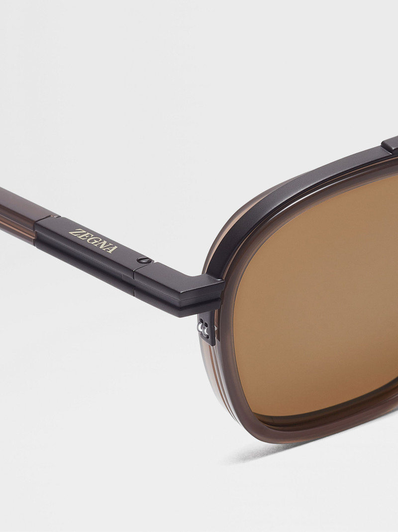 ZEGNA DARK BROWN ORIZZONTE I ACETATE AND METAL SUNGLASSES outlook