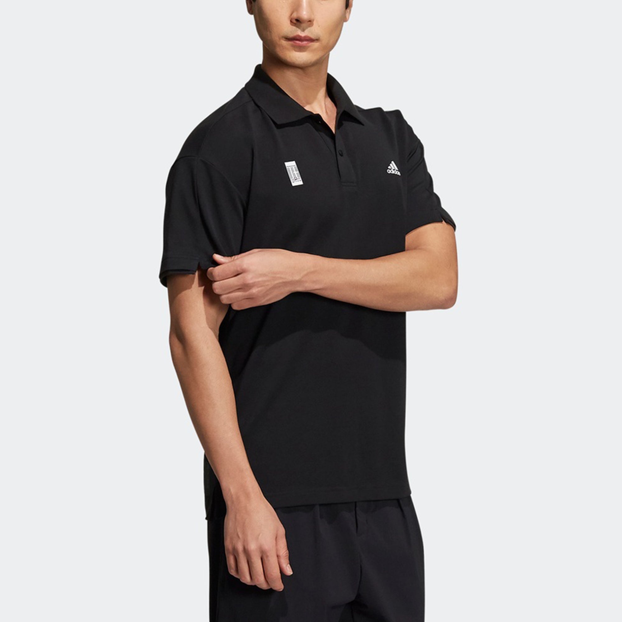 Men's adidas Martial Arts Series Sports Logo Casual Short Sleeve Black Polo Shirt H39320 - 3