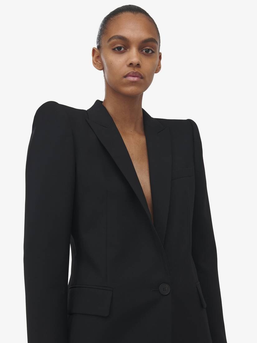 Stacked Shoulder Single-breasted Jacket - 6