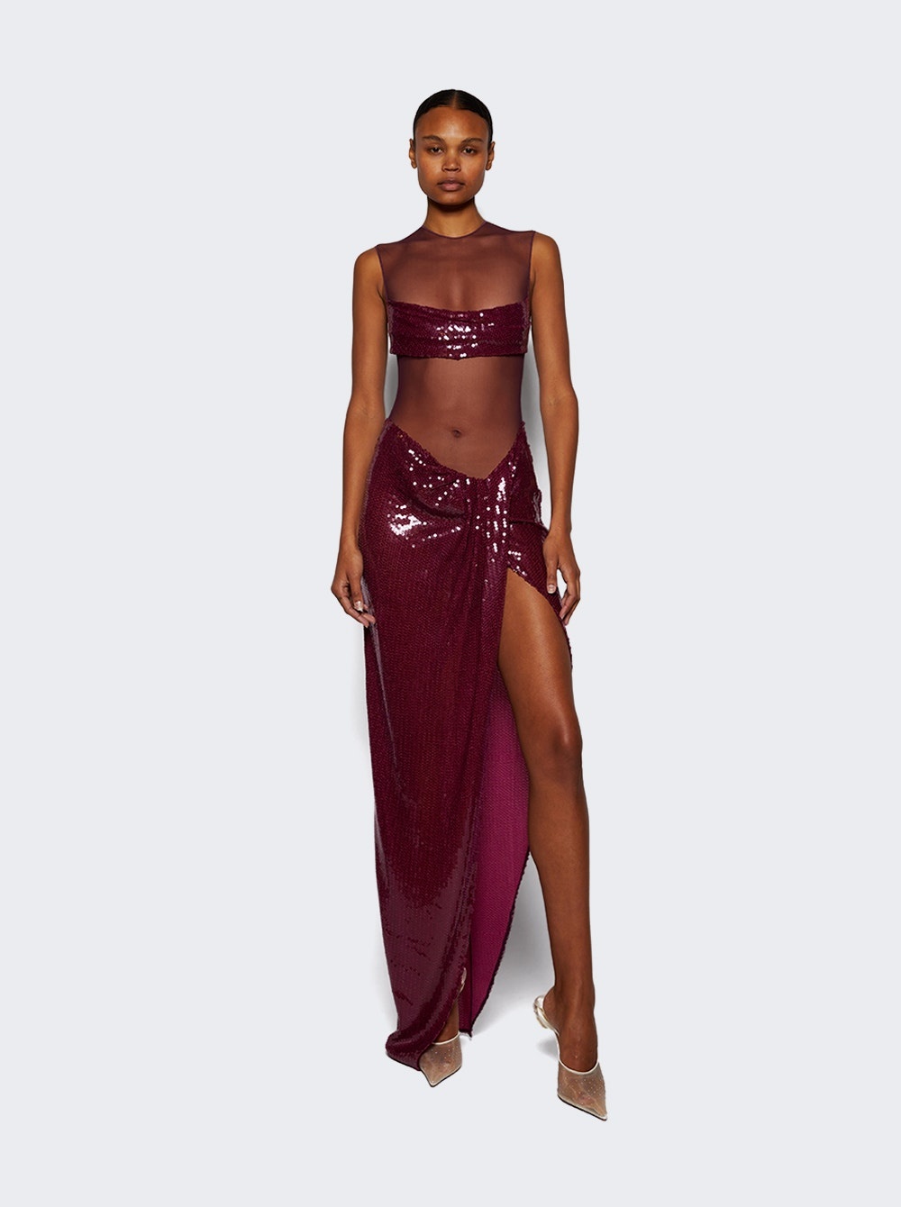 Longline Asymmetrical Drape Gown Plum - 2