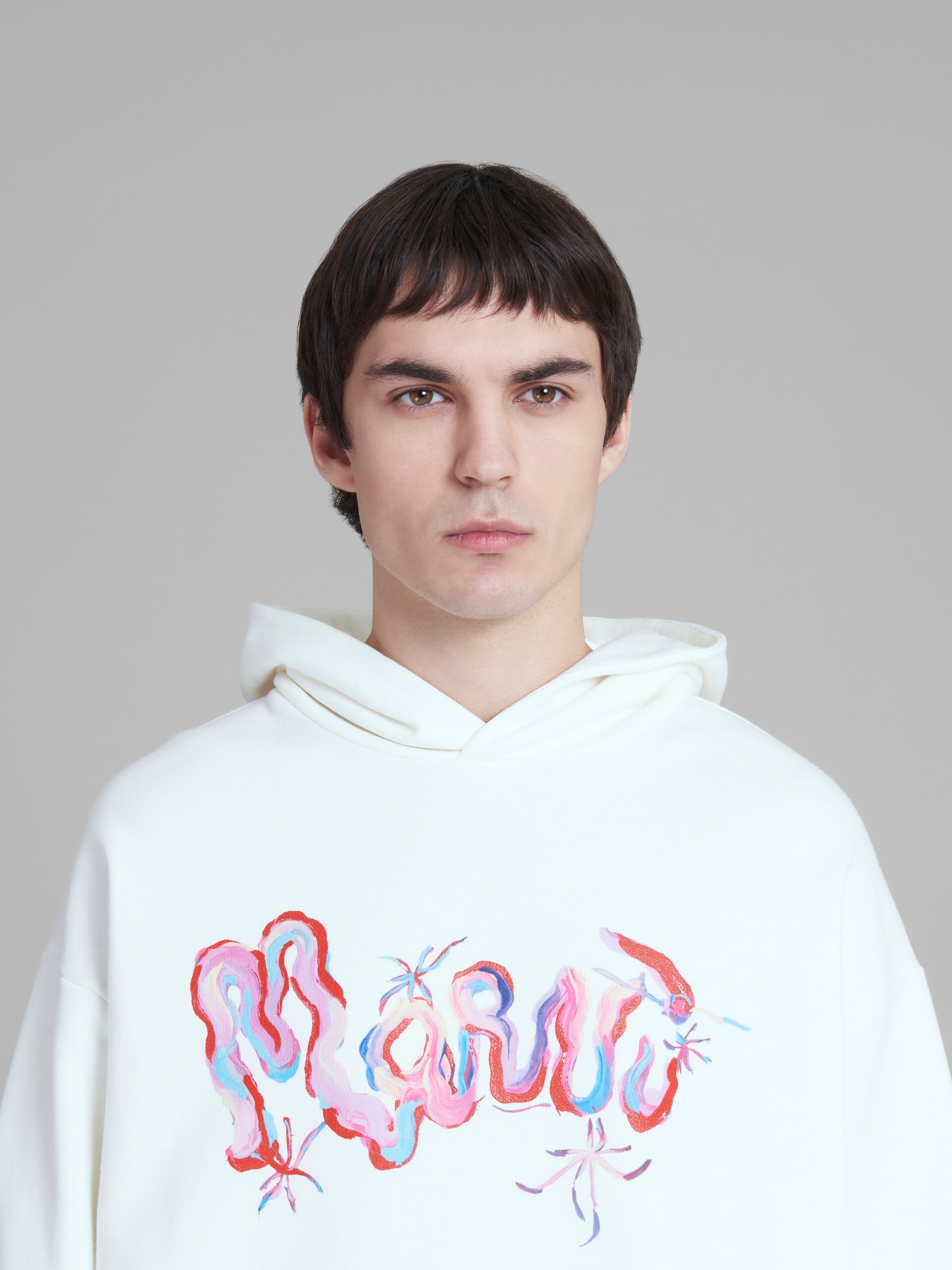 WHITE COTTON HOODIE WITH MARNI PRINT - 4