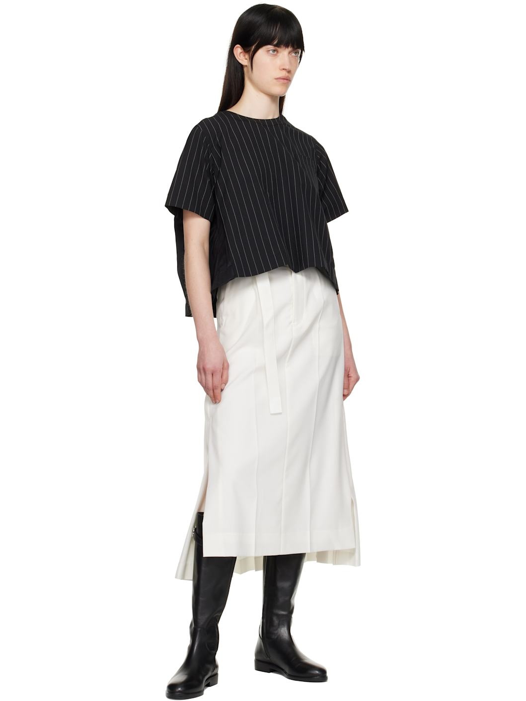 Black Wool Silk Suiting & Nylon Twill T-shirt - 4