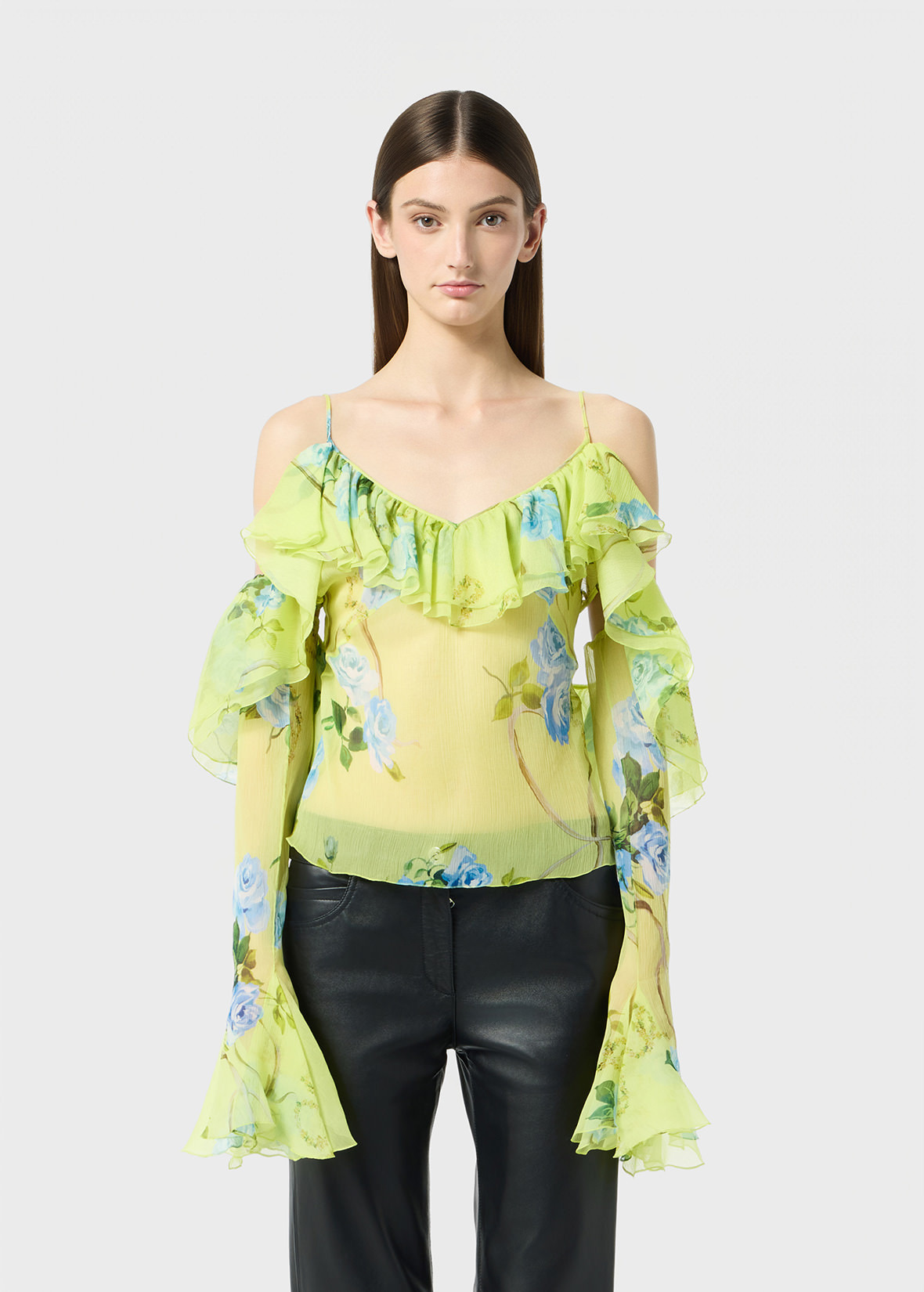 PRINTED SILK CREPONNE BLOUSE WITH RUFFLES - 3