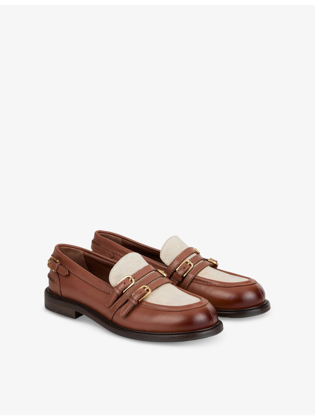 Buckle Two-Tone Leather Loafers - 3