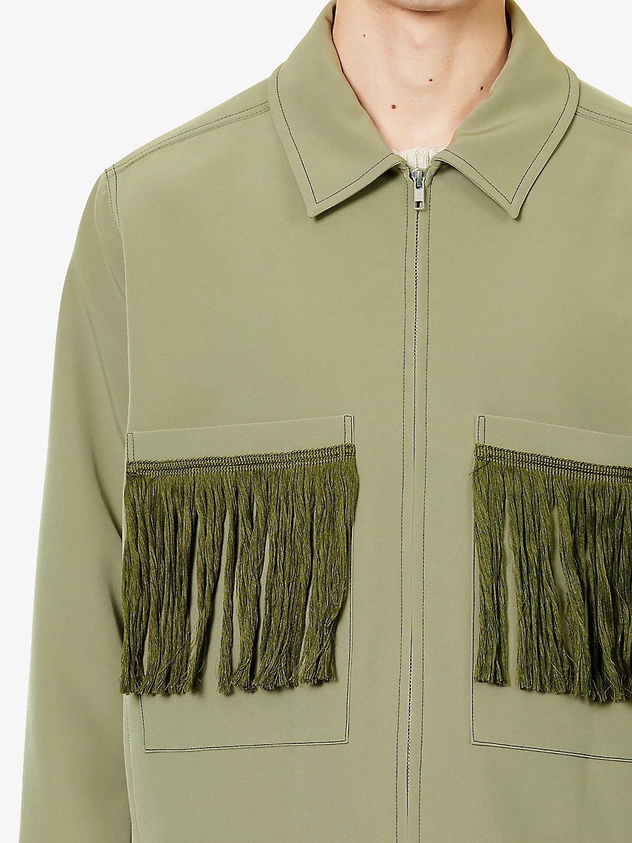 Fringed-pocket boxy-fit woven jacket - 5