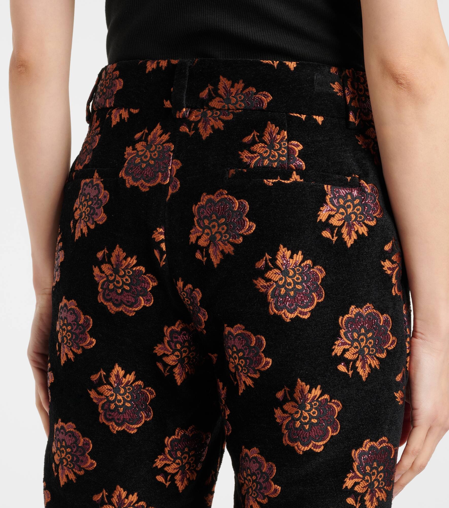 Floral jacquard straight pants - 6