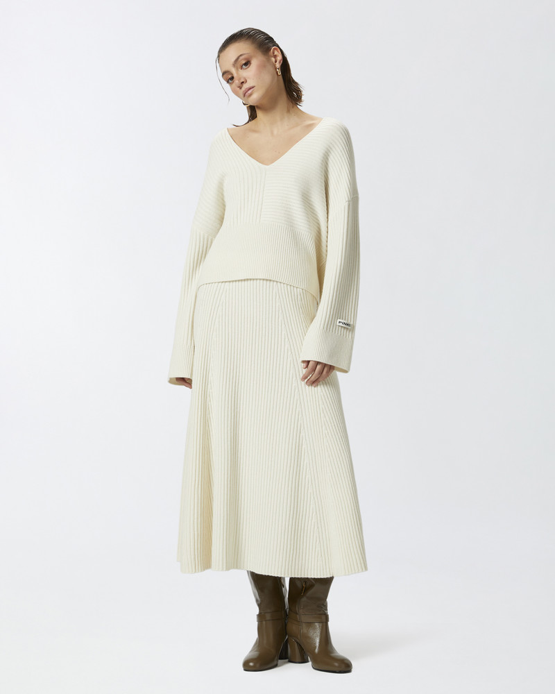 PINKO FLARED CASHMERE-BLEND RIBBED KNIT SKIRT outlook